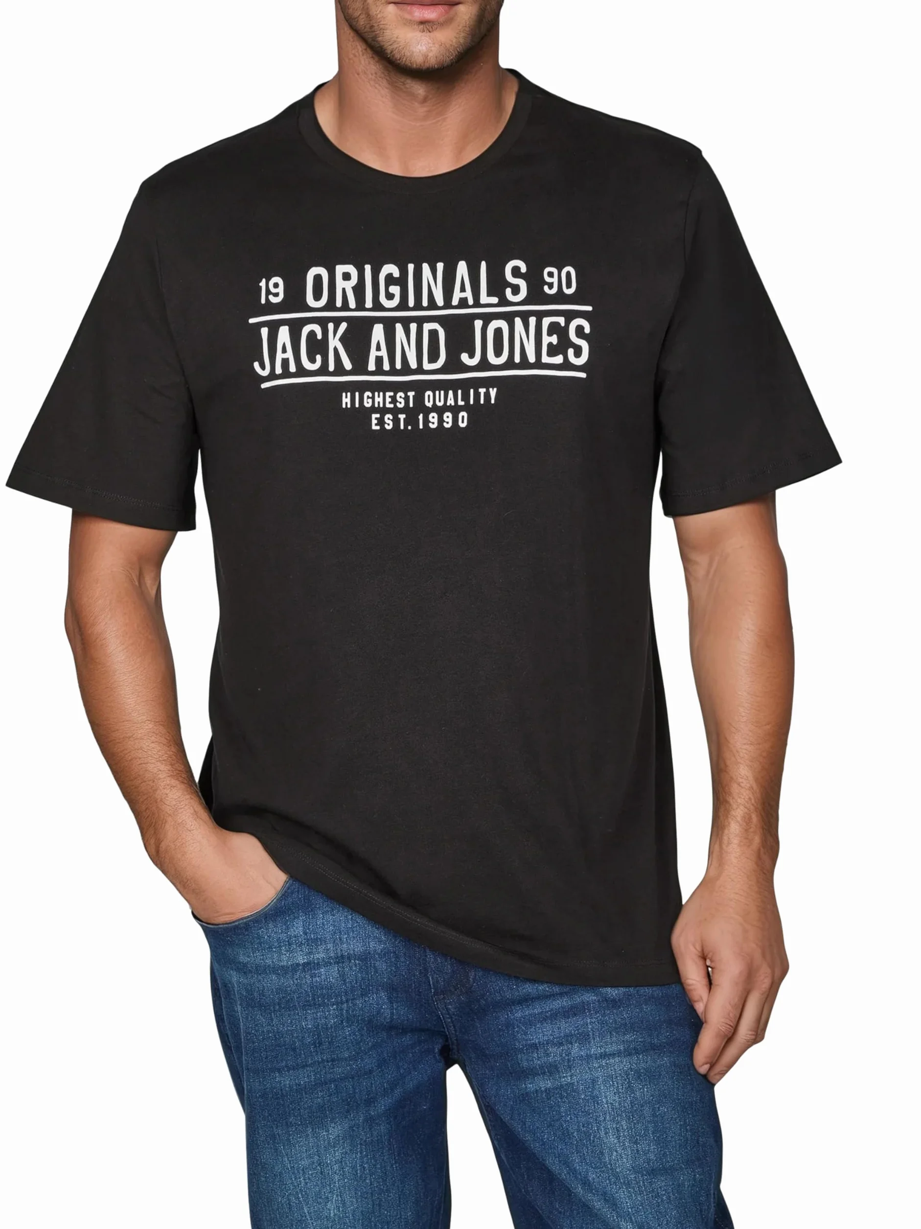 JACK & JONES JJLINO T-shirt z okrągłym dekoltem, z krótkim rękawem, krój regularny, na lato, 100% bawełna, czarny, biały, zielony, czerwony, niebieski, szary, S, M, L, XL, XXL, 3XL