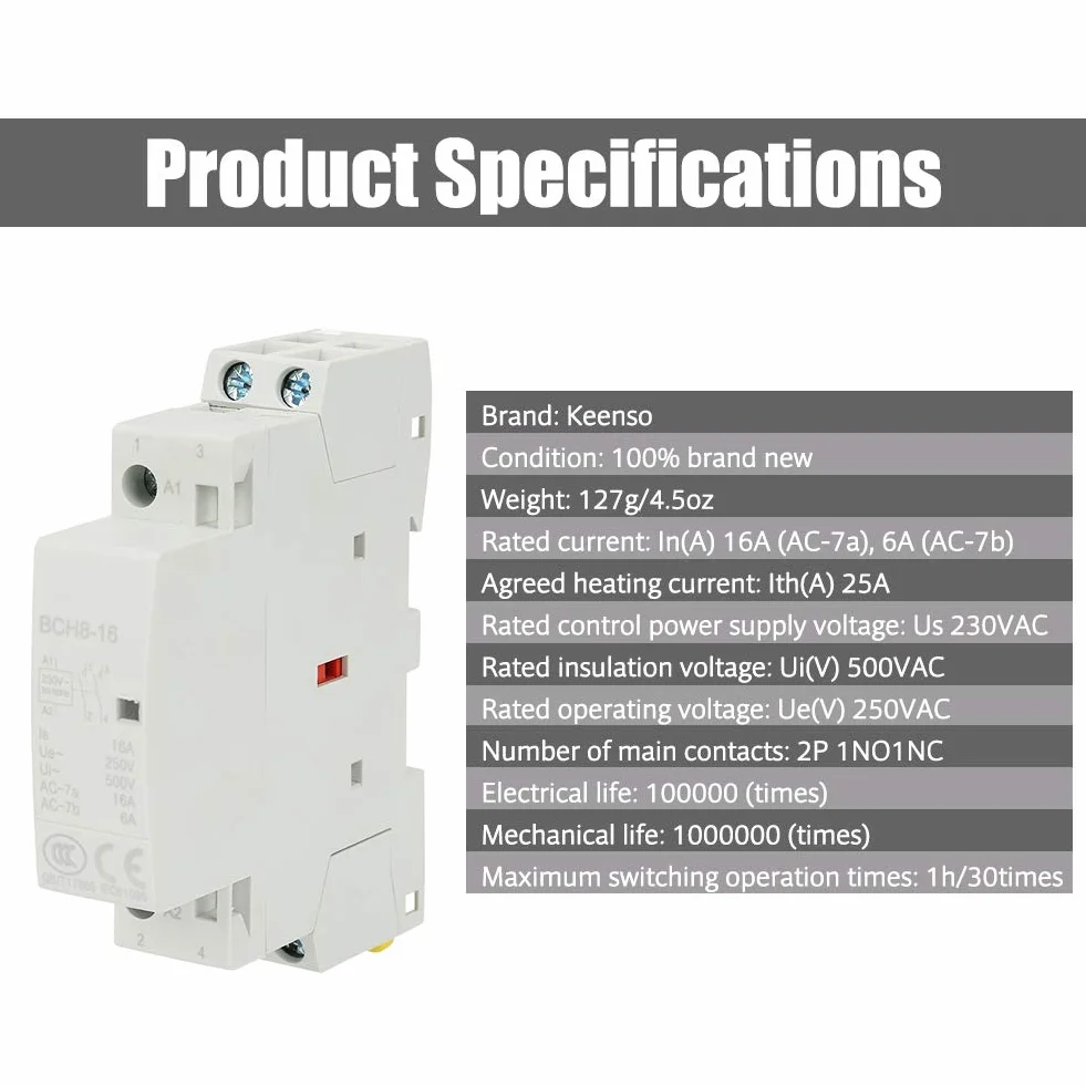 2P 16A 220V/230V 50/60HZ stycznik AC do użytku domowego 1NO 1NC