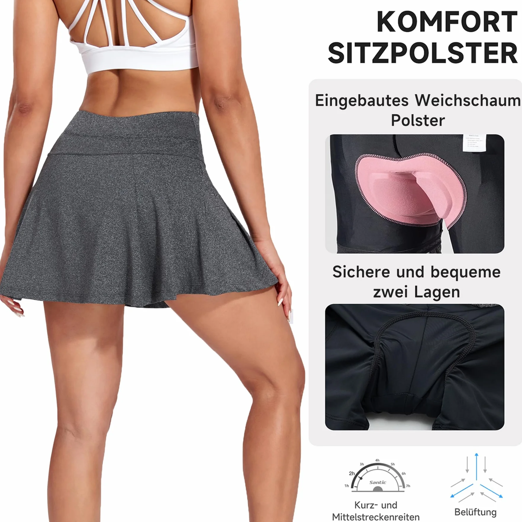 Santic Spódnica rowerowa damska 2 w 1 z kieszenią, spodenki wewnętrzne z wkładką