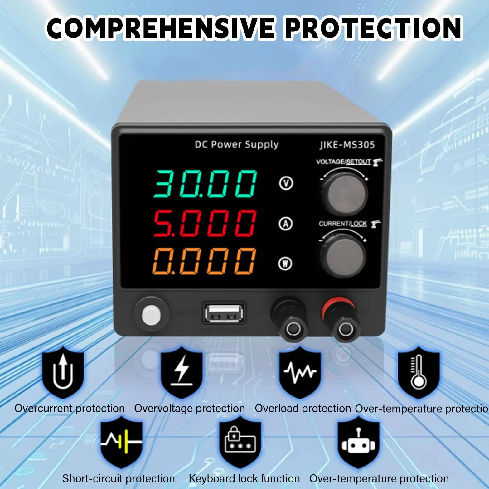 Zasilacz laboratoryjny 30V 5A 150W regulowany DC 0-30V 0-5A 4-cyfrowy wyświetlacz LED USB