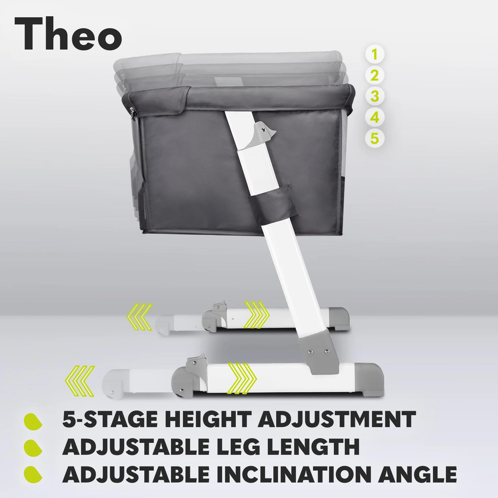 Lionelo Theo 2 W 1 Łóżeczko Dziecięce, Łóżeczko Podróżne, Łóżeczko Dla Niemowlaka Od Urodzenia Do 9 Kg, Regulacja Wysokości Nachylenia, Składana Ściana Boczna, Materac, Moskitiera