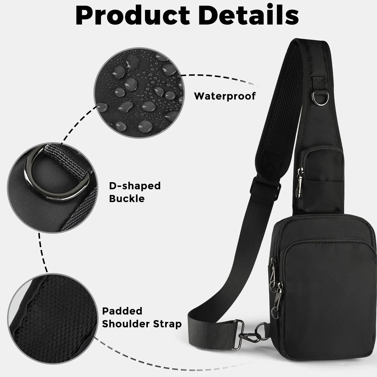 BROADREAM Antykradzieżowa torba na ramię Sling Crossbody Bag z blokadą RFID
