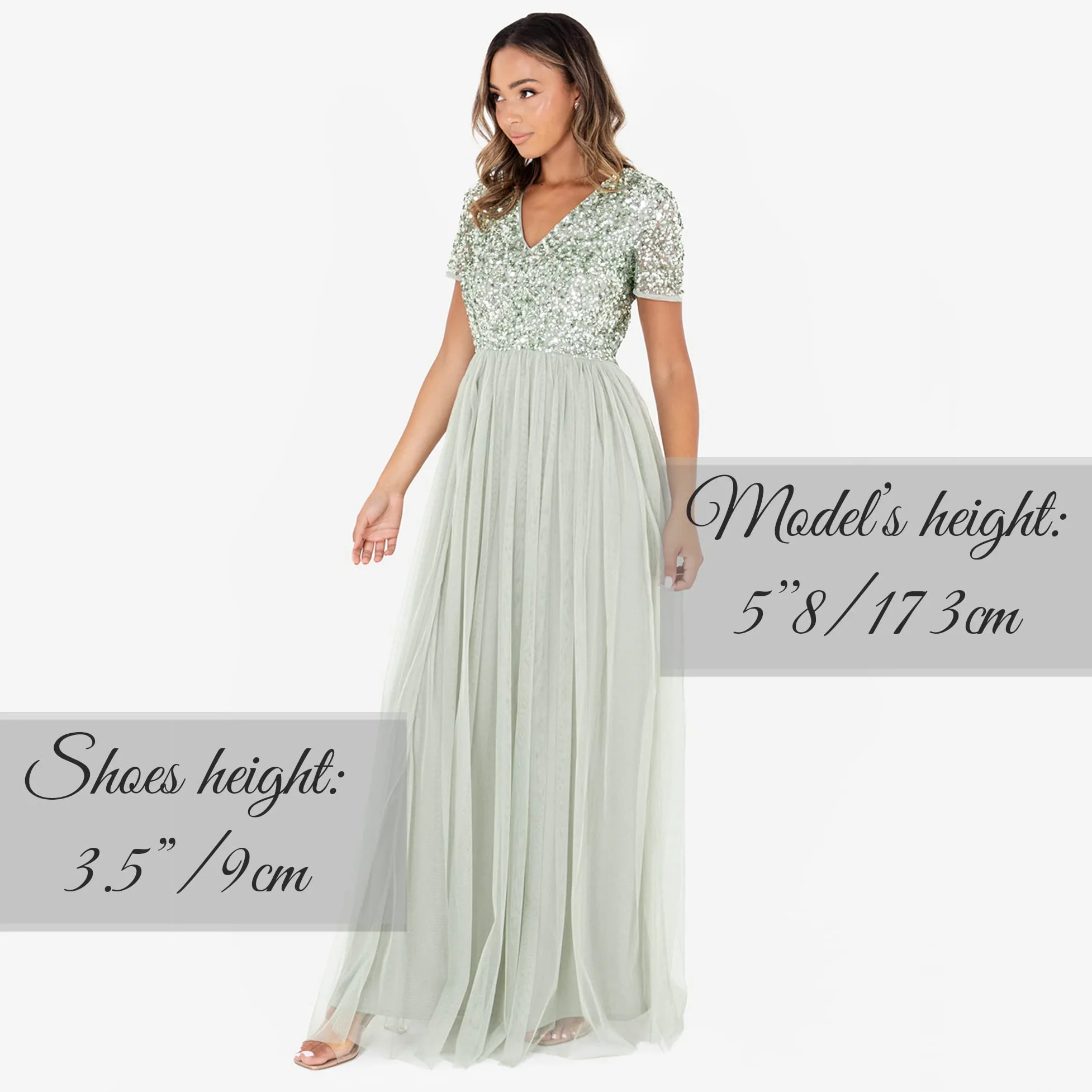 Maya Deluxe Sukienka druhny Kobiety Maya Deluxe Green Lily V Neckline Embellished Maxi Dress