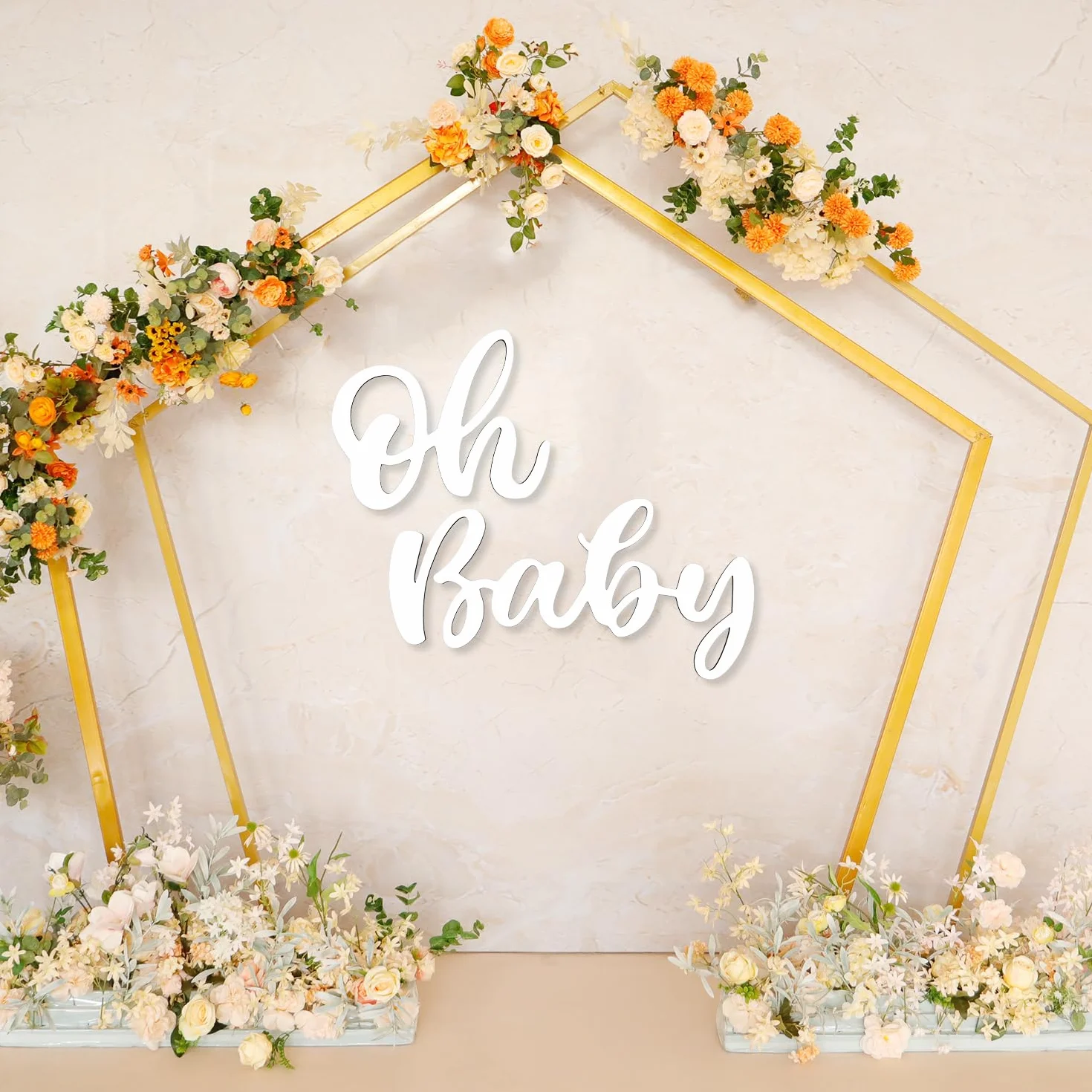 Znak Oh Baby na Tło, Drewno Znak Baby Shower Uroczy Naklejka na Baner Oh Baby Rekwizyty do Zdjęć na Imprezę Ujawniającą Płeć Dekoracje na Baby Shower Boy Girls (Biały)