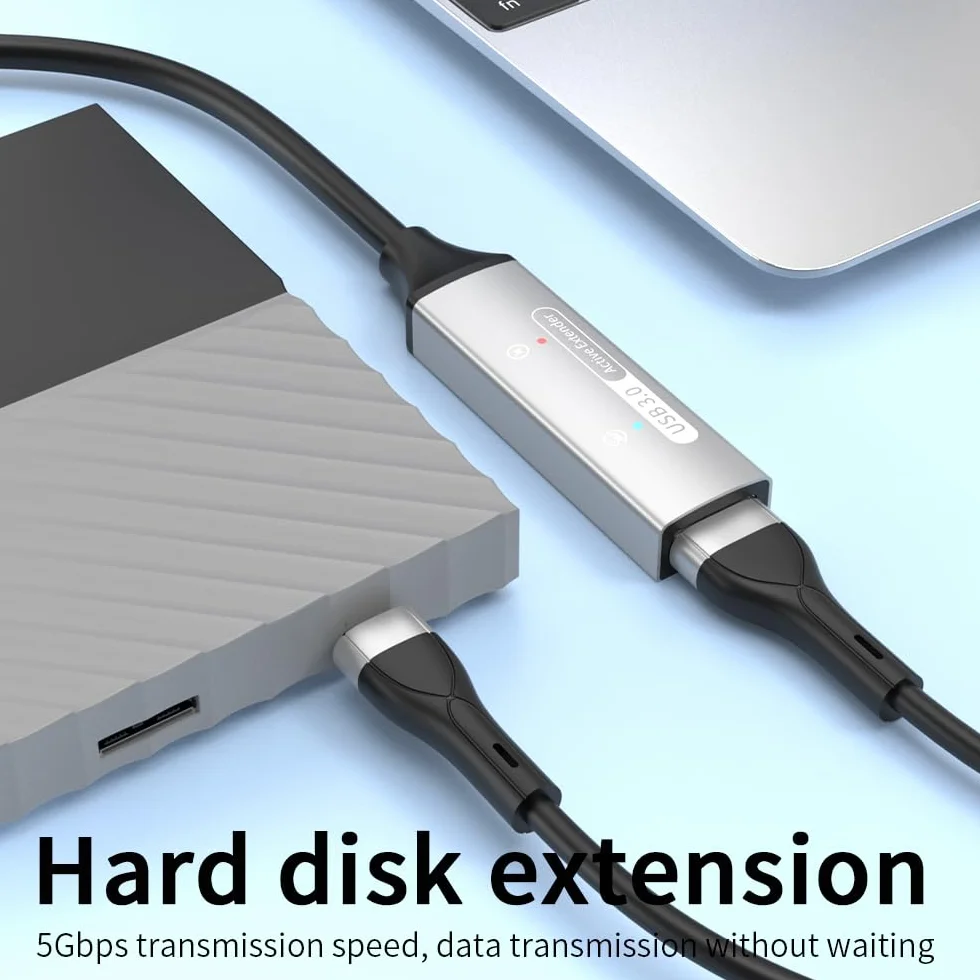 PREMIUMCORD Aktywny Przedłużacz USB z Repeaterem 20m, Złącze Żeńskie Typu A do Męskiego, USB 3.2 Gen 1 SuperSpeed 5Gbit/s, 2x Ekranowany, Obudowa Aluminiowa, Czarny, Długość 20m