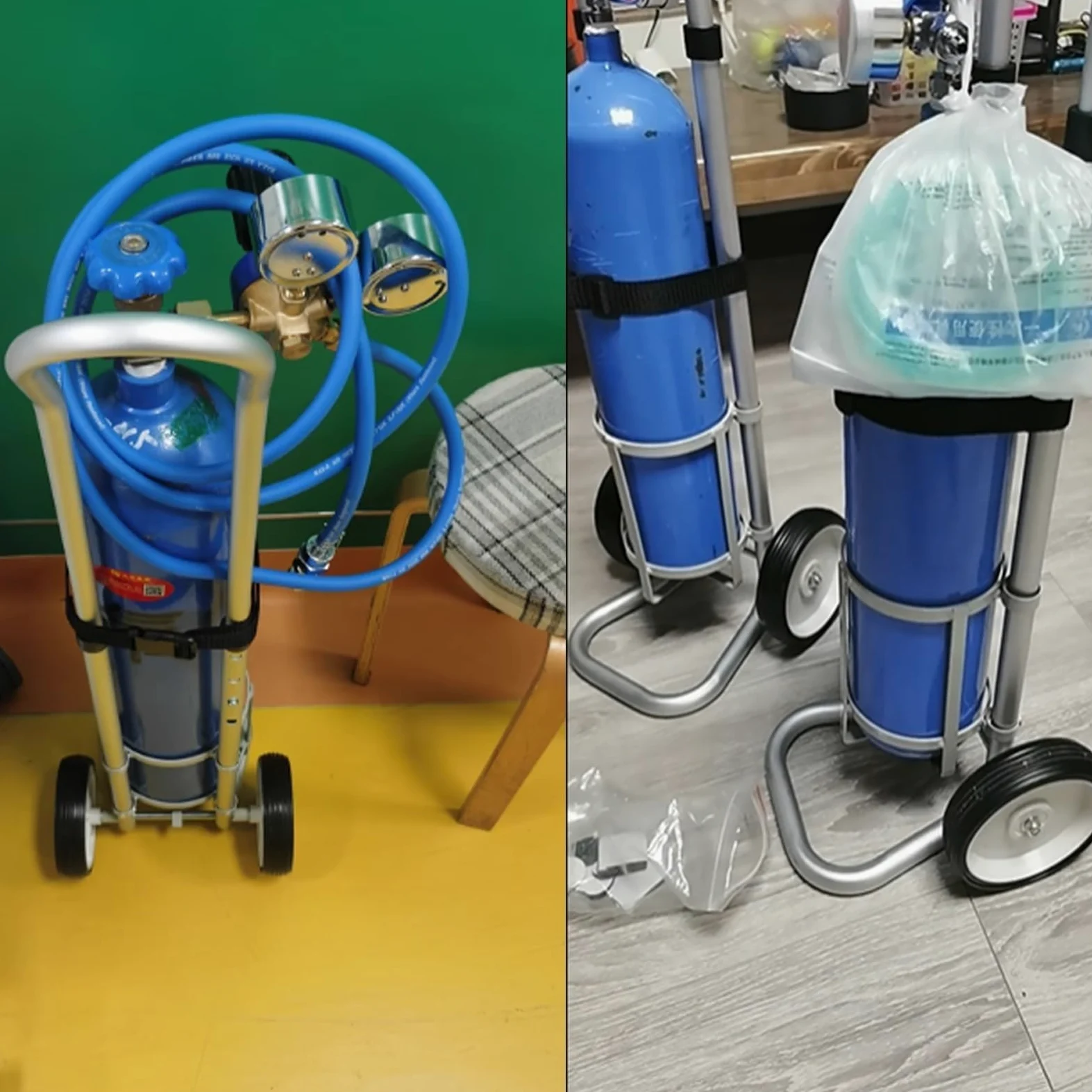 Regulowany aluminiowy wózek na butle z tlenem - Wózek na dwa koła do użytku domowego i laboratoryjnego, przenośny uchwyt na butle gazowe, uchwyt na butle z tlenem regolab