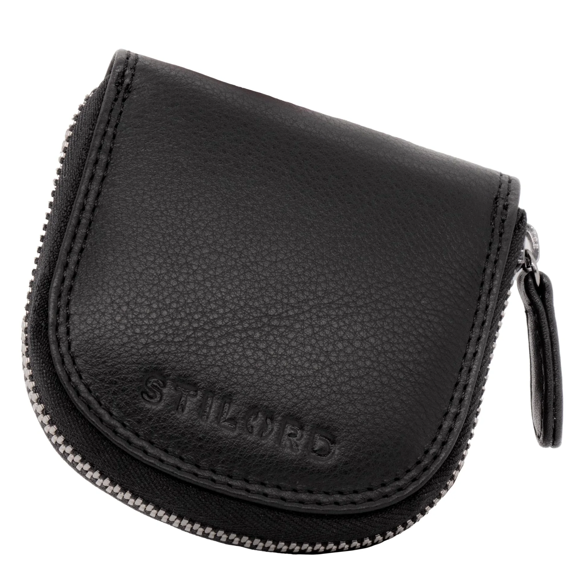 STILORD "Cash" Wiedeńskie pudełko Skóra Vintage Moneta Portfel Moneta Etui z zamkiem błyskawicznym Slim Mini Portfel Mały Portfel Trzęsący się Portfel Oryginalna skóra Kolor:czarny