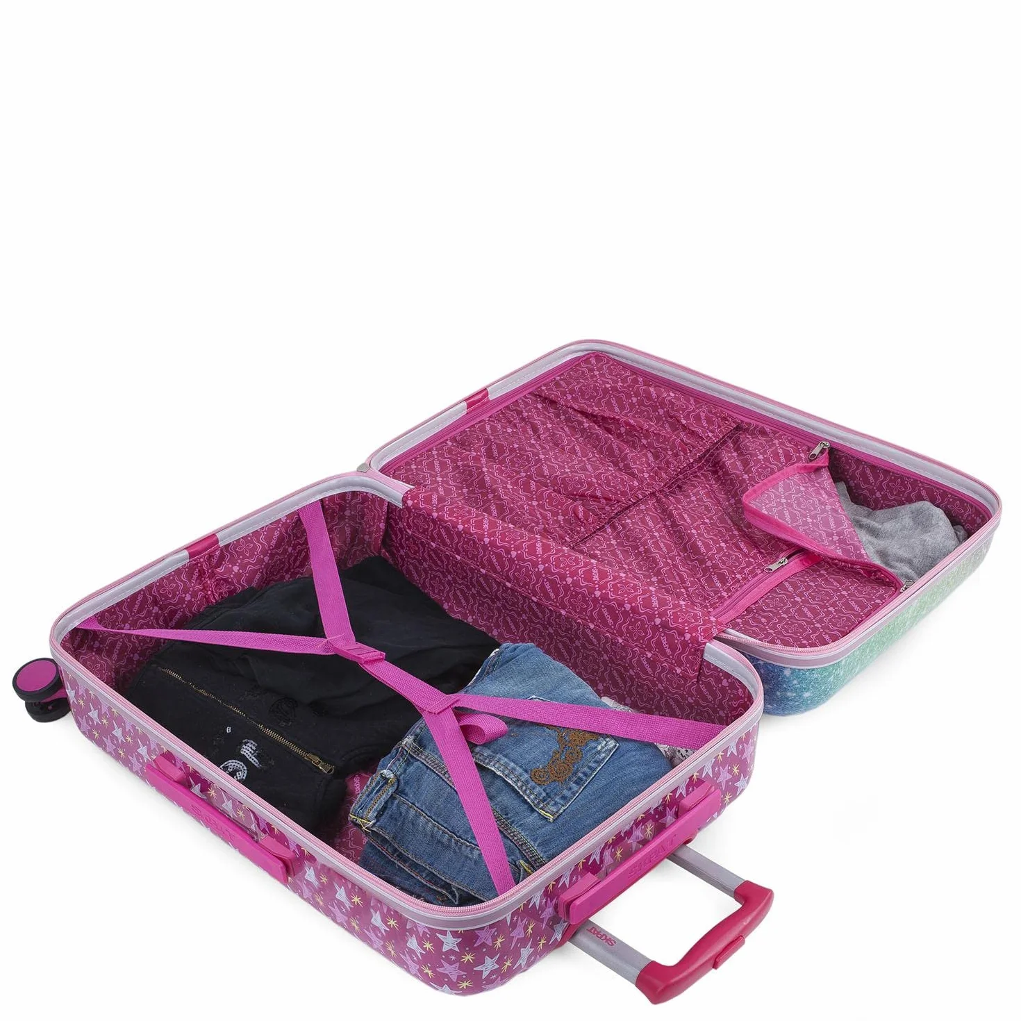 SKPAT - Walizka Kabinowa 55x40x20 Lekka I Pojemna Walizka 55 Podrózna Walizka Dla Dzieci Kolorowe Walizki Dla Dzieci Zabawne Walizka Autka Walizki Dla Dziewczynek., Fuksja