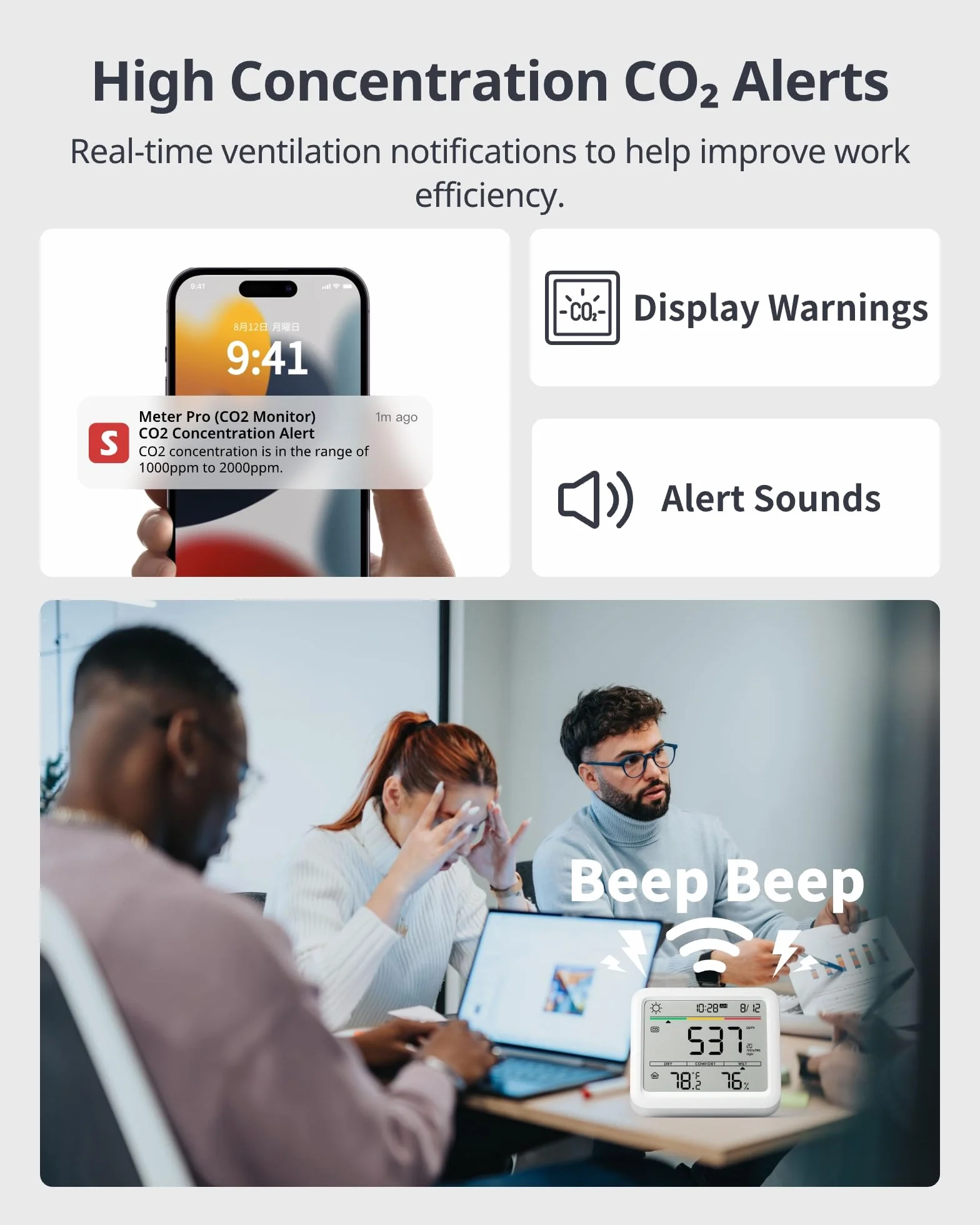 SwitchBot Detektor CO2 z wbudowanym higrometrem, monitor wilgotności, temperatury, Bluetooth, 2-letnie przechowywanie danych, SwitchBot Hub wymagany do funkcji WiFi