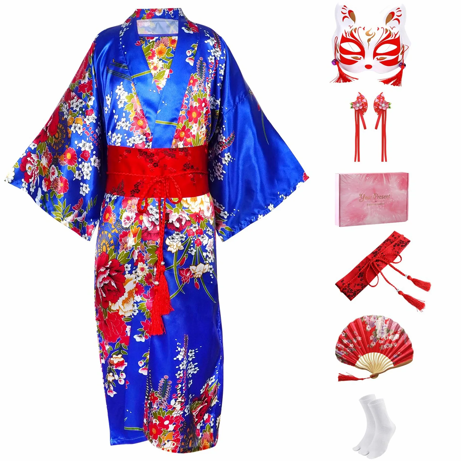 Japoński Kimono Yukata dla Dzieci Dziewczęcy Kostium Cosplay Zestaw z Akcesoriami