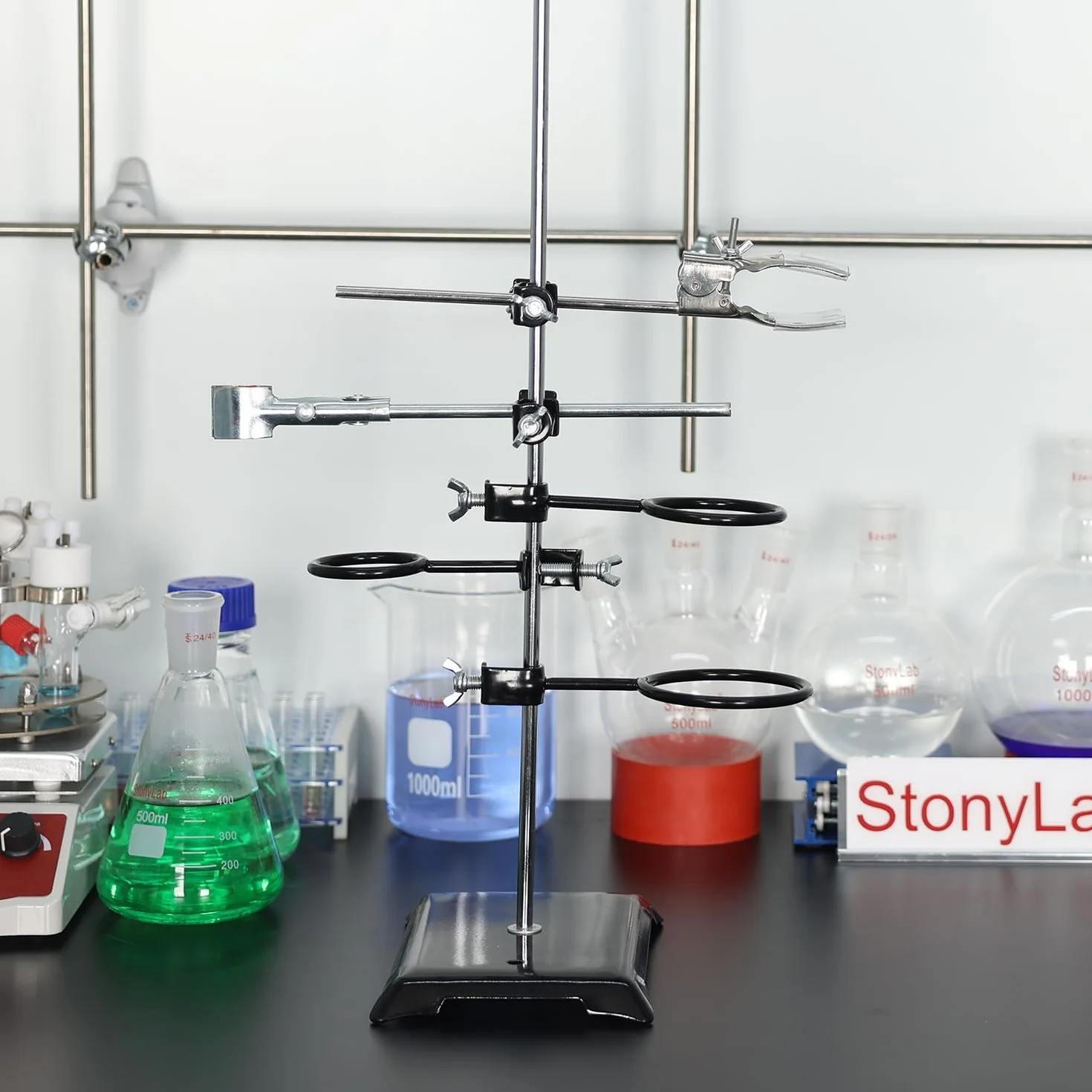 Zestaw Statywu Laboratoryjnego Stalowy Stojak Wsporczy 60 cm z Prętem 4-Zębny Zacisk do Biurety