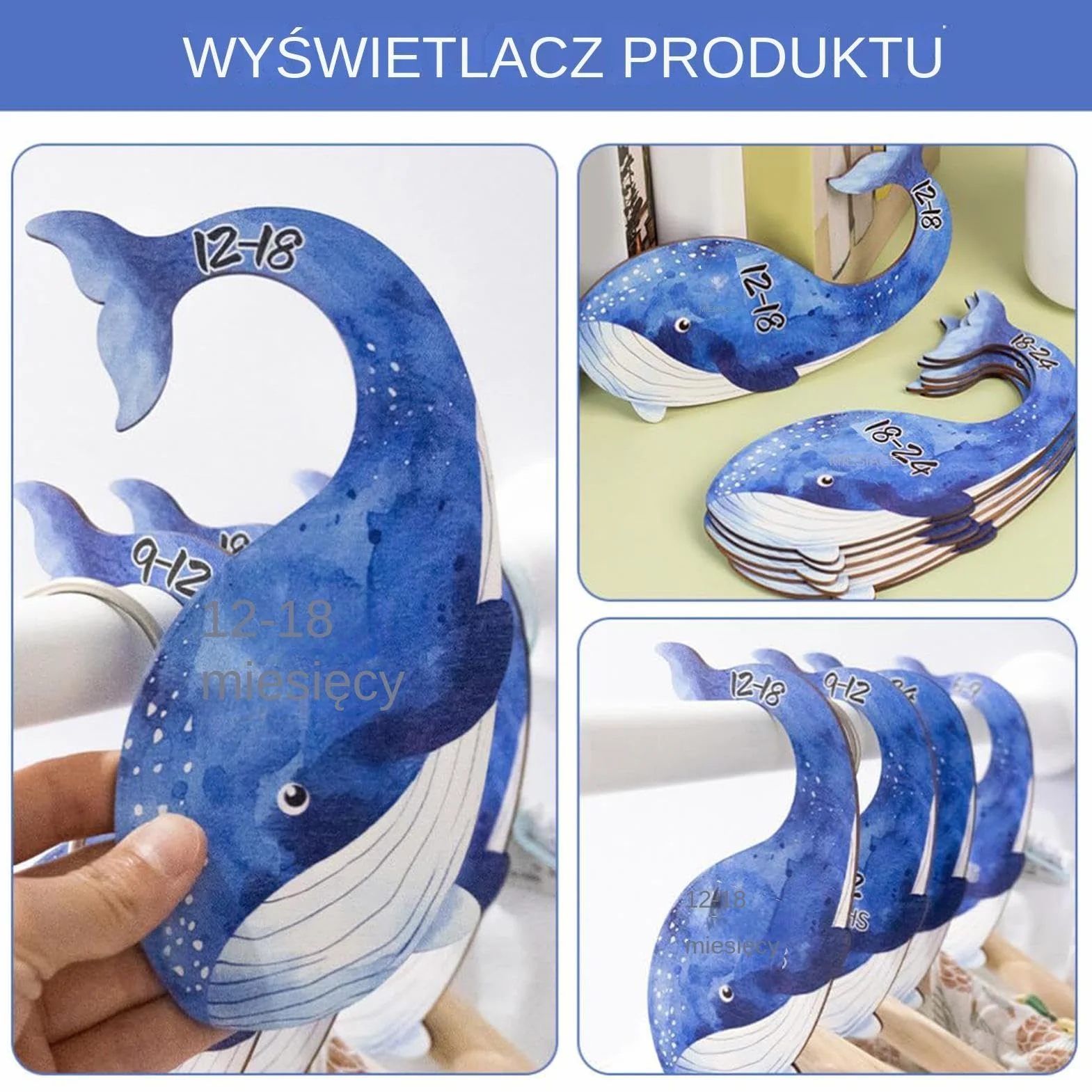 Drewniane przegródki do szafek dziecięcych,przegródki do szafek dziecięcych - Organizer wielkości szafy 7X w kształcie wieloryba - Przegródki do wieszaków dla dzieci według rozmiaru, organizery do wie