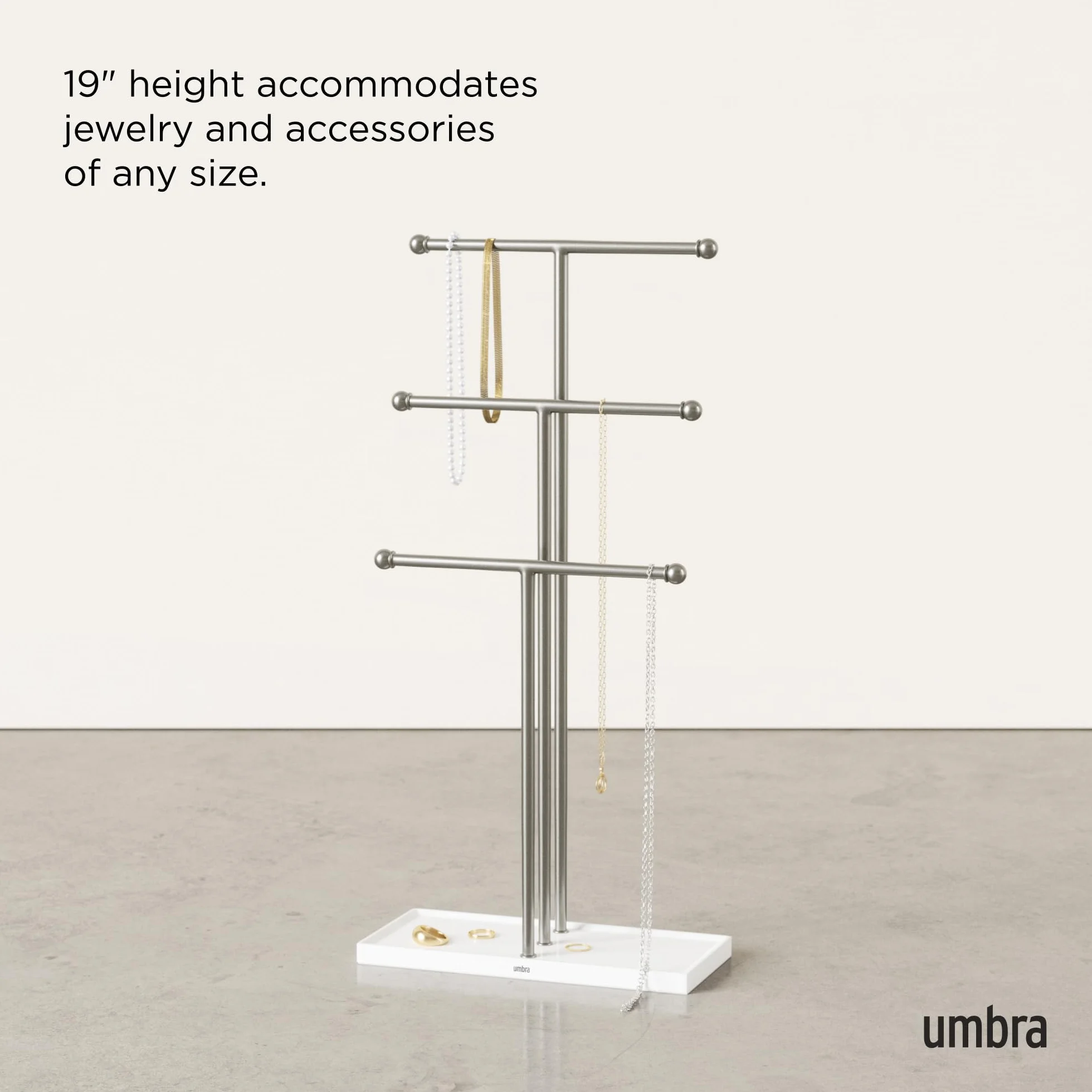 Umbra Trigem Organizer na Biżuterię, Srebrny/Biały, 23 x 10 x 48 cm