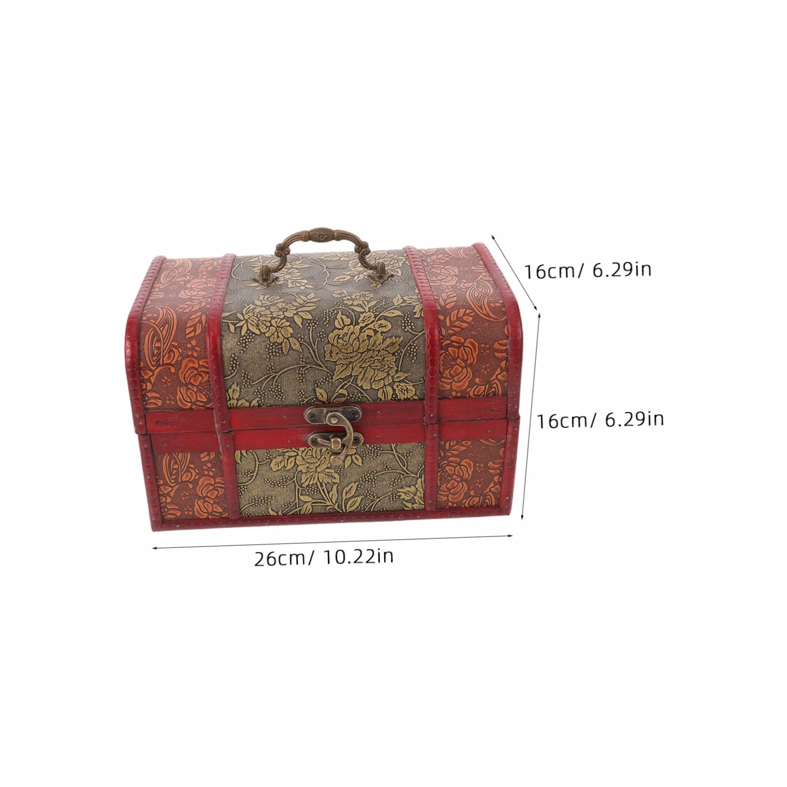 jojofuny Antique Wooden Jewelry Box Large Retro Treasure Chest with Lock for Storing Rings Necklaces Earrings Decorative Storage Organizer for Women