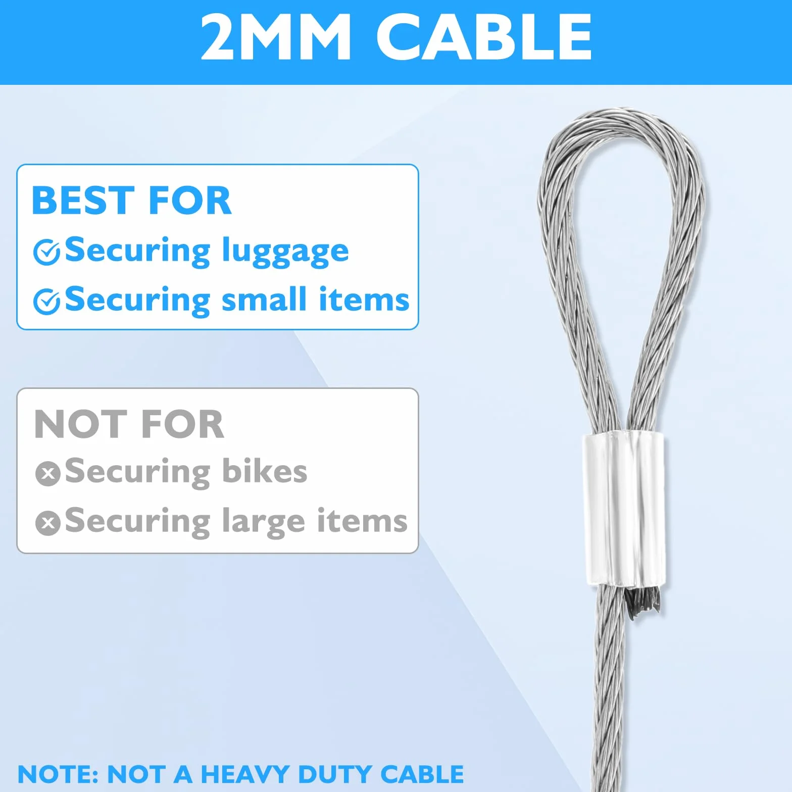 Prasacco 6 sztuk stalowych lin z oczkami, srebrny kabel bezpieczeństwa ze stali nierdzewnej 30 cm x 2 mm linka stalowa do zamków rowerowych, zamków do drzwi, zamka bagażowego