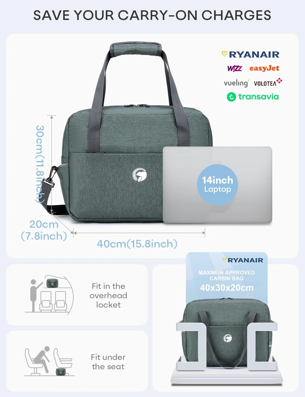 BAGZY Bagaż Ręczny 40x30x20 Wizzair Składana Torebka Podróżna 25L Wodoszczelna