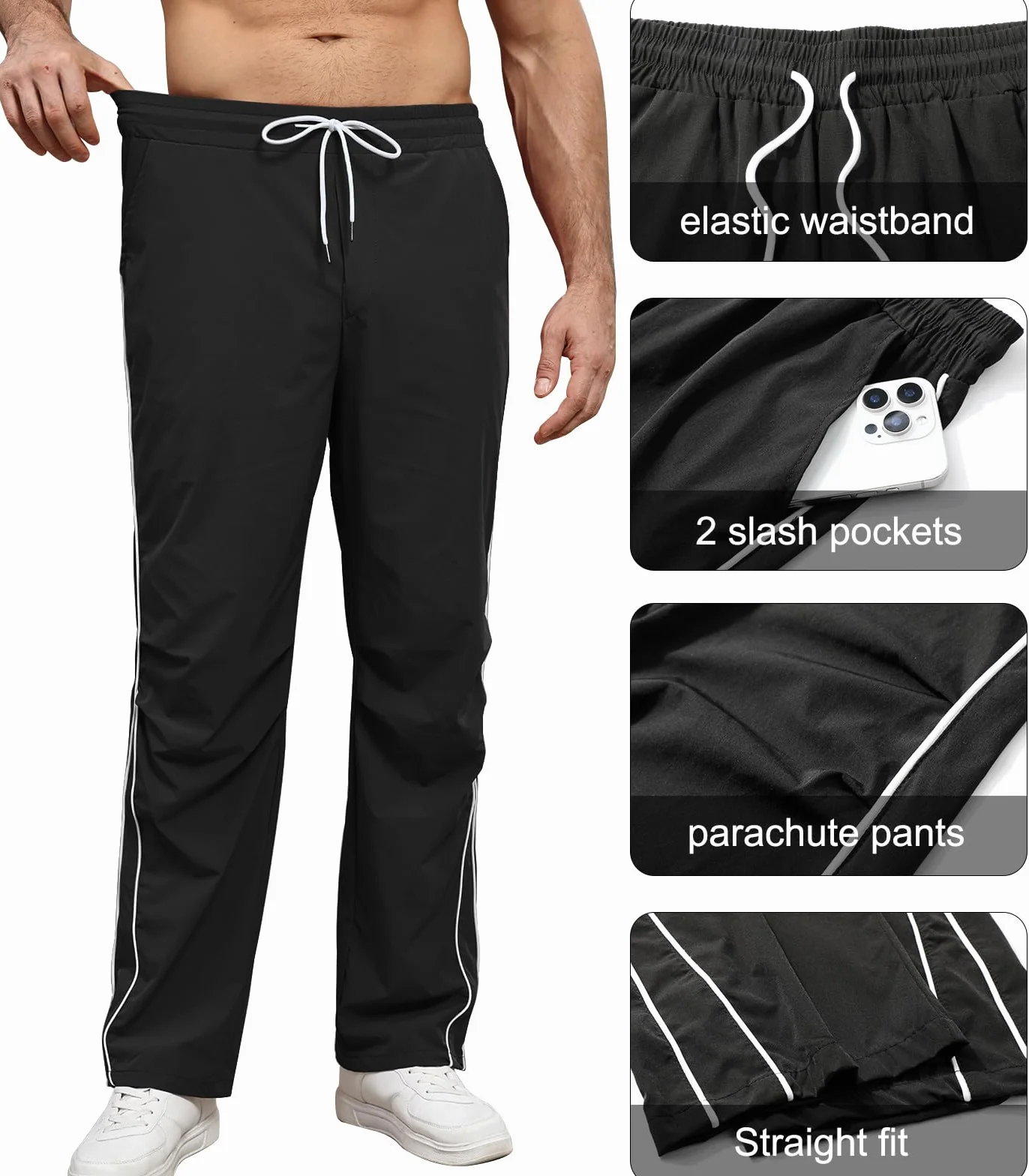 Suwangi Męskie spodnie dresowe do joggingu, na siłownię, spodnie treningowe, spodnie treningowe, spodnie treningowe, Y2k, streetwear, na co dzień, z kieszeniami