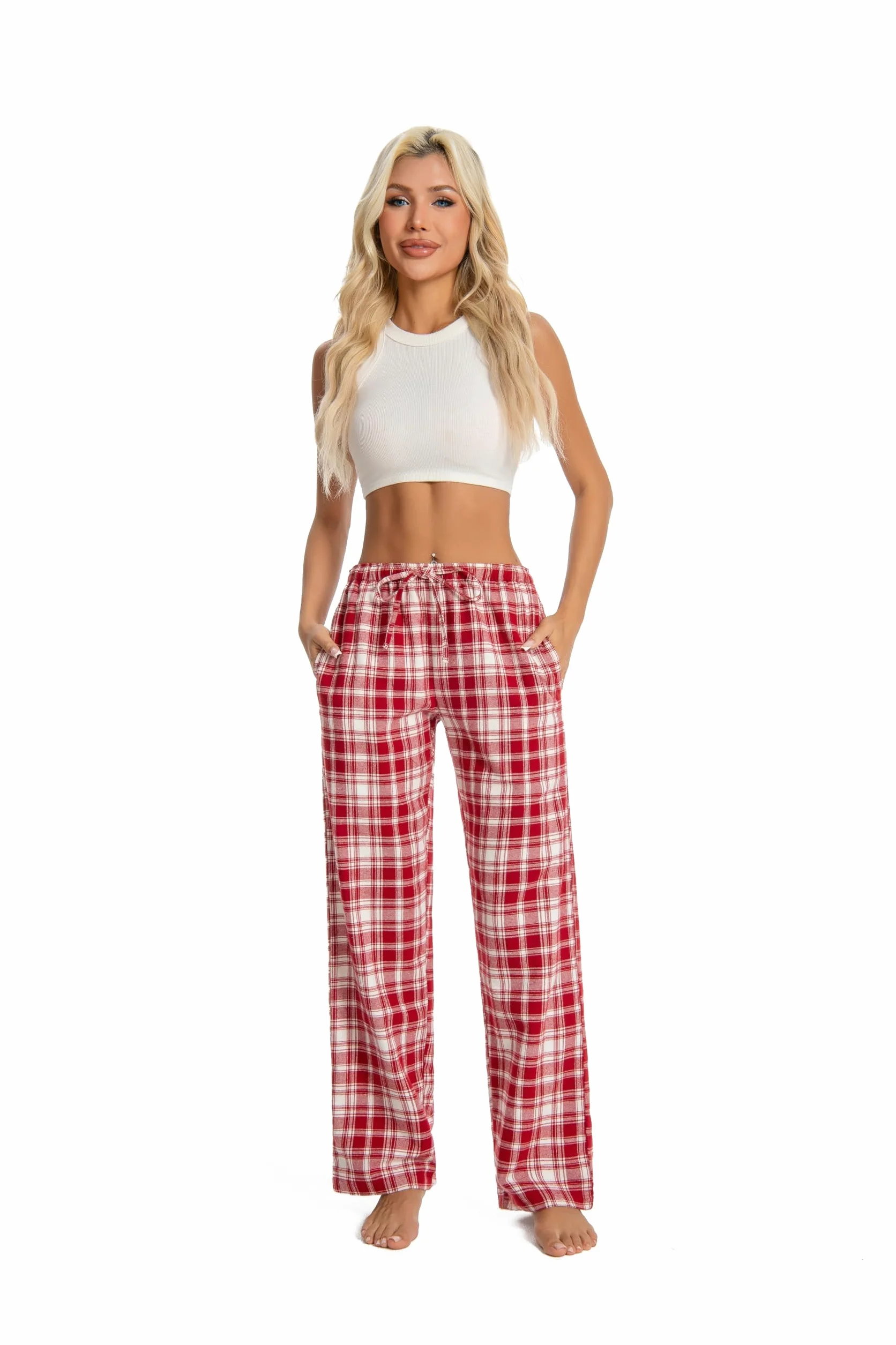 Damskie 100% bawełna super miękka pijama/spodnie wypoczynkowe z kieszeniami