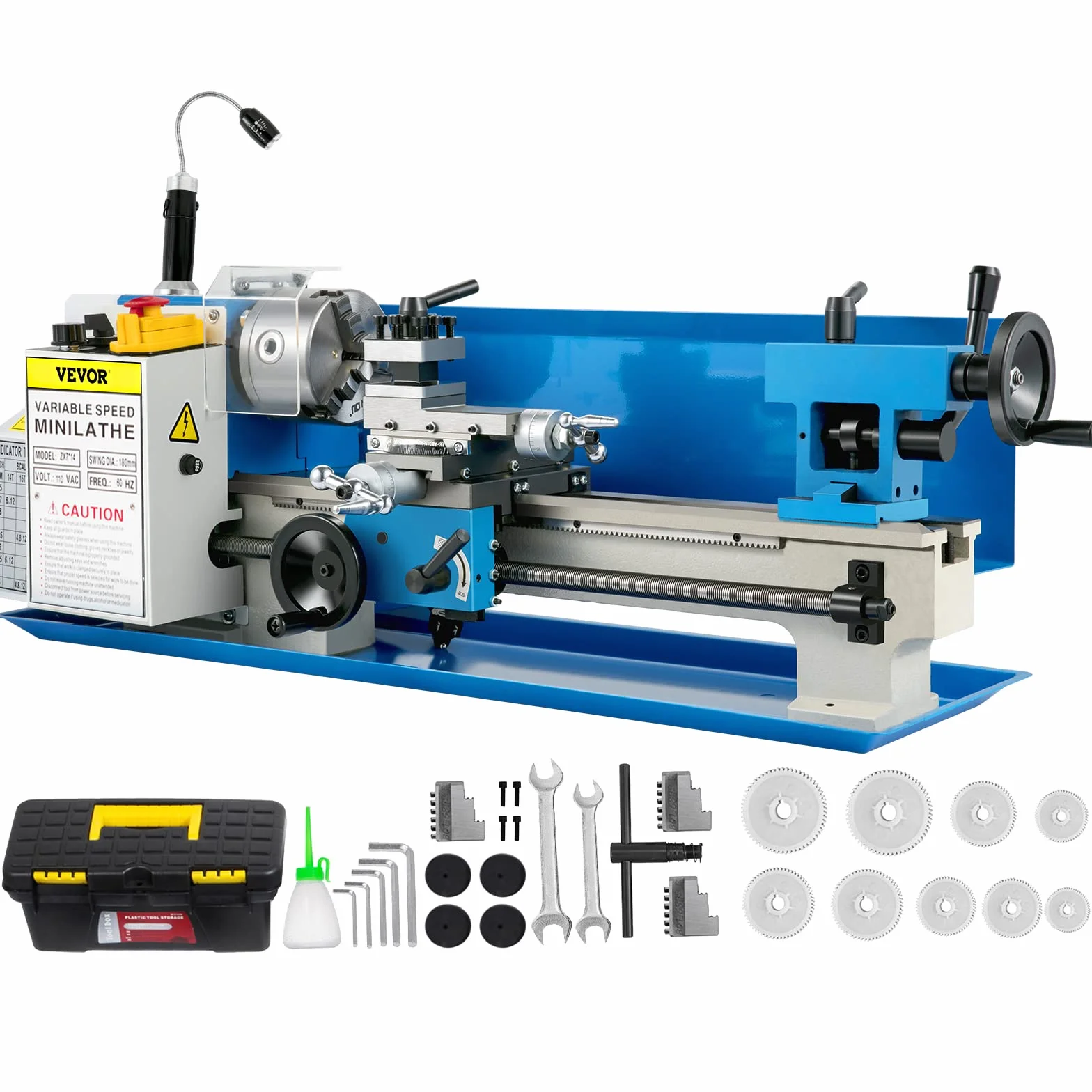 BestEquip Tokarka metalowa, 7 x 14 cali, 550 W, 350 mm, odległość środkowa, tokarka stołowa, 50-2500 obr./min, z gwintem metrycznym 0,5-2,5 mm i 21 mm