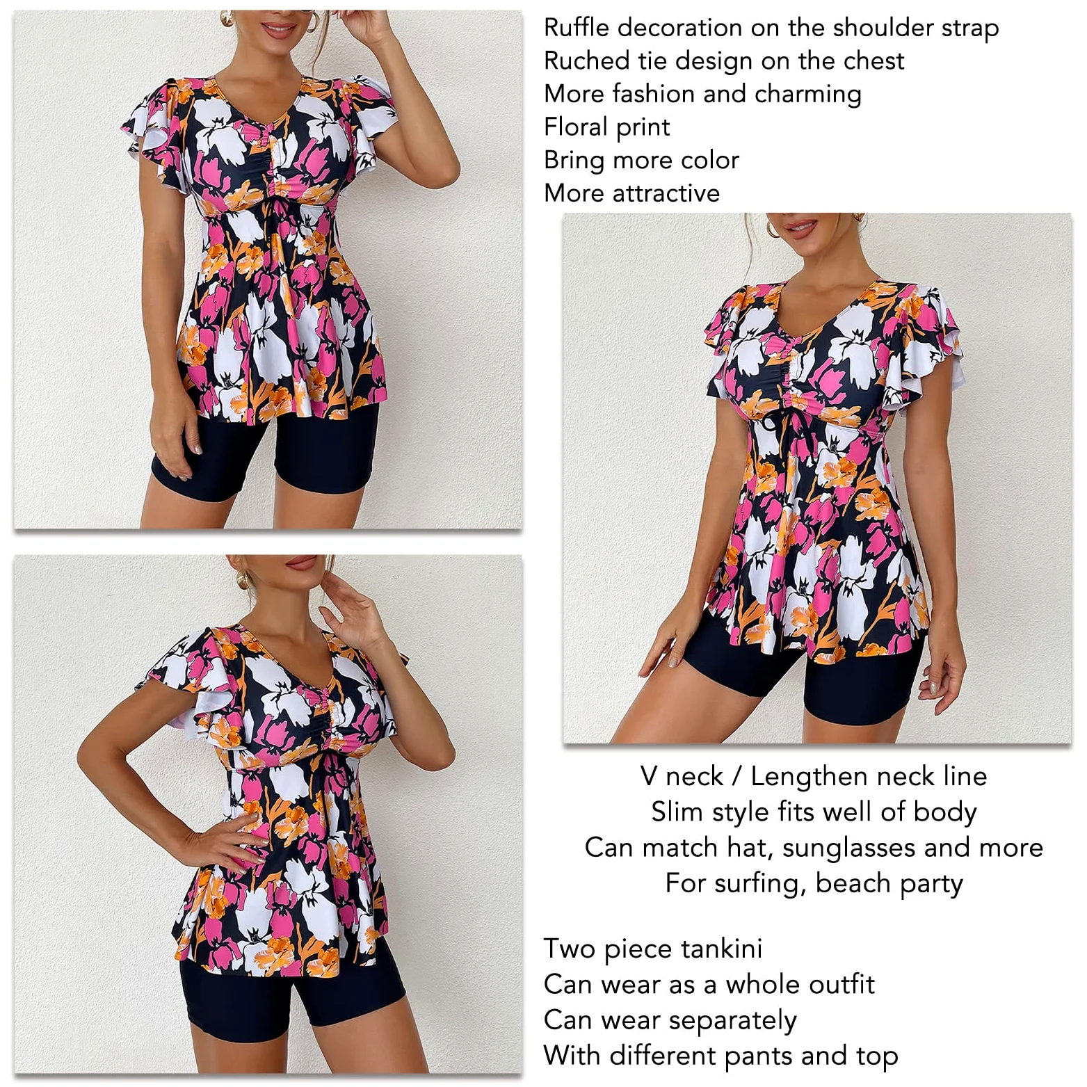Dwuczęściowy Strój Kąpielowy z Nadrukiem Tankini Stroje Kąpielowe Wzburzyć Stylowe Dziewczęce (3XL)