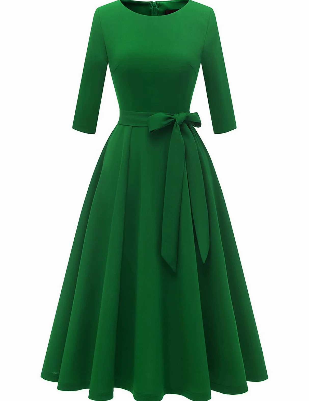 DRESSTELLS damska sukienka koktajlowa z okrągłym dekoltem do połowy łydki świąteczna sukienka 3/4 z halka w stylu vintage
