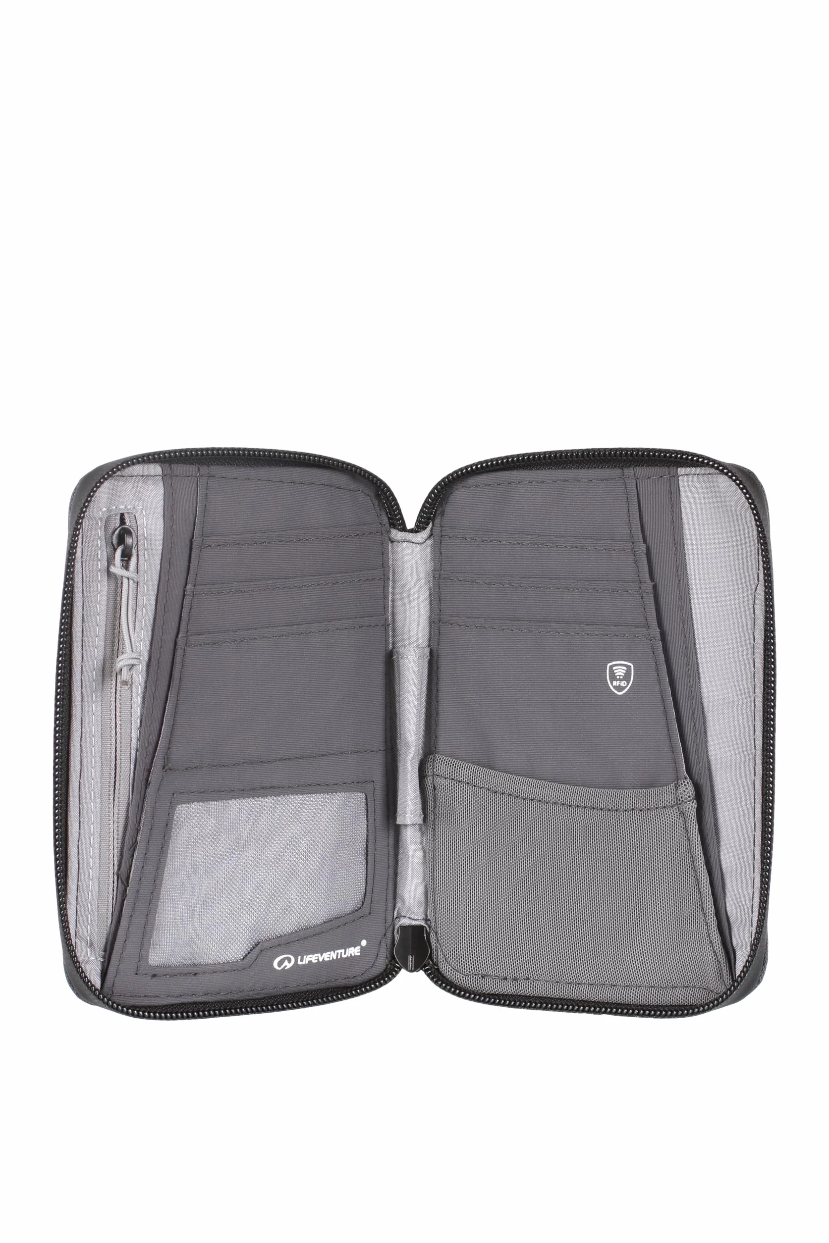 Lifeventure Portmonetka podróżna mini RFiD Bifold portfel zamek błyskawiczny uchwyt na paszport