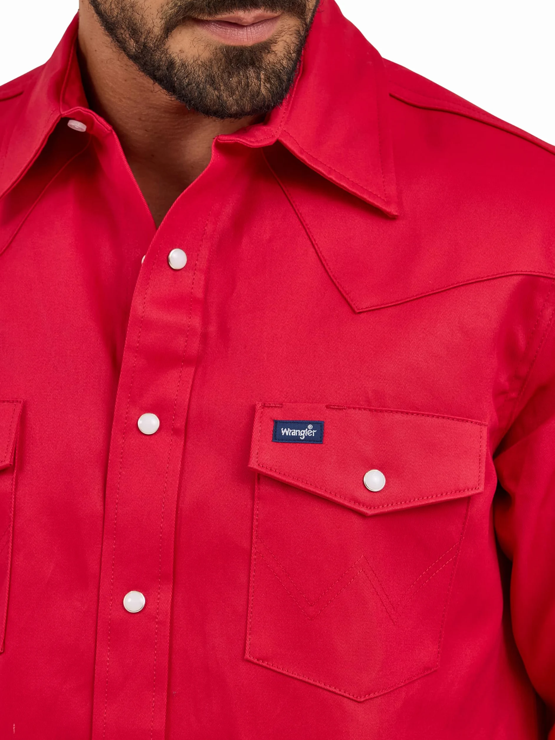 Wrangler Kowbojska koszula z długim rękawem z dwiema kieszeniami, zapięcie na zatrzask, solidna powierzchnia Mężczyźni Cowboy Cut Western Long Sleeve Snap Work Shirt Firm Finish