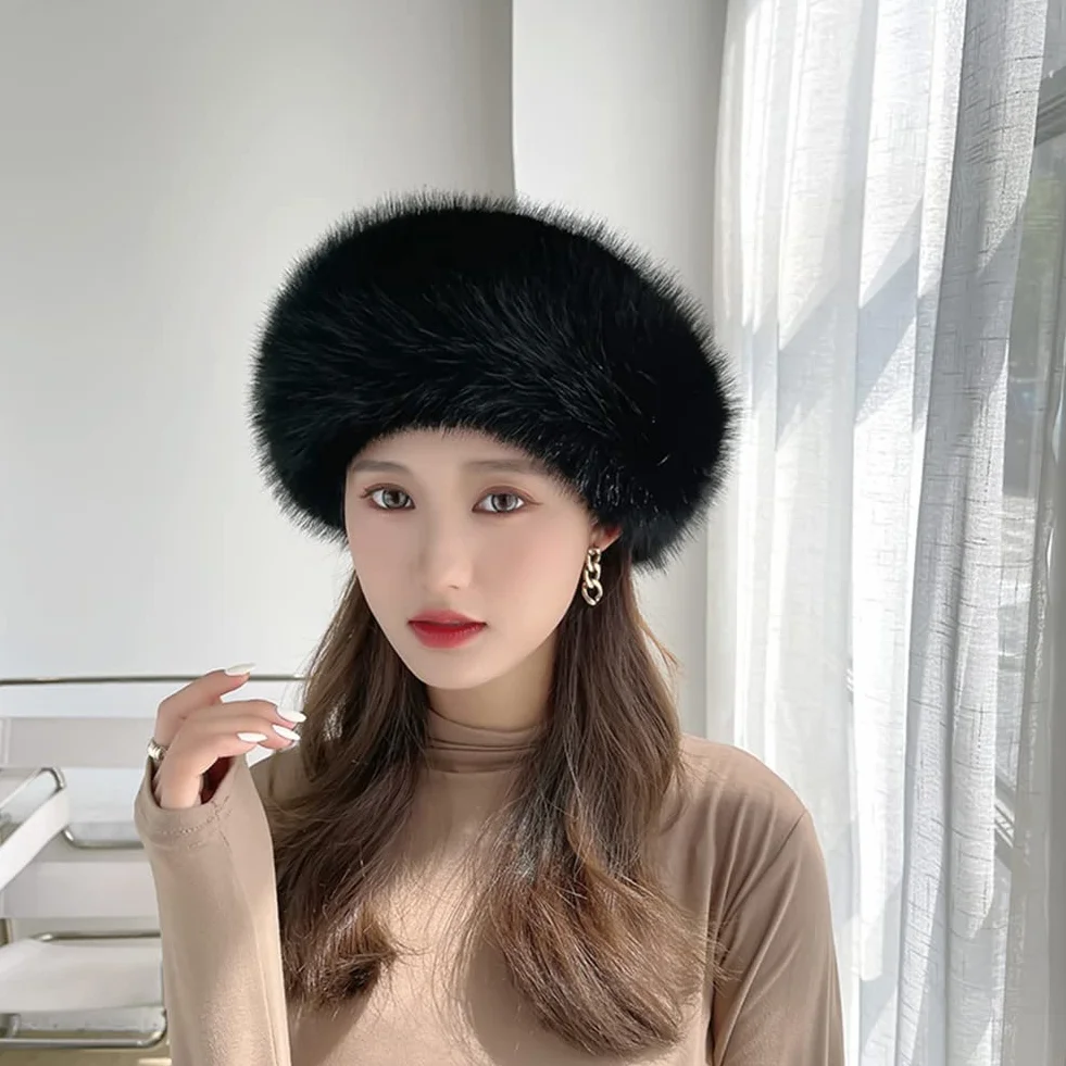 Damska czapka futrzana ze sztucznego futra zimowa beanie