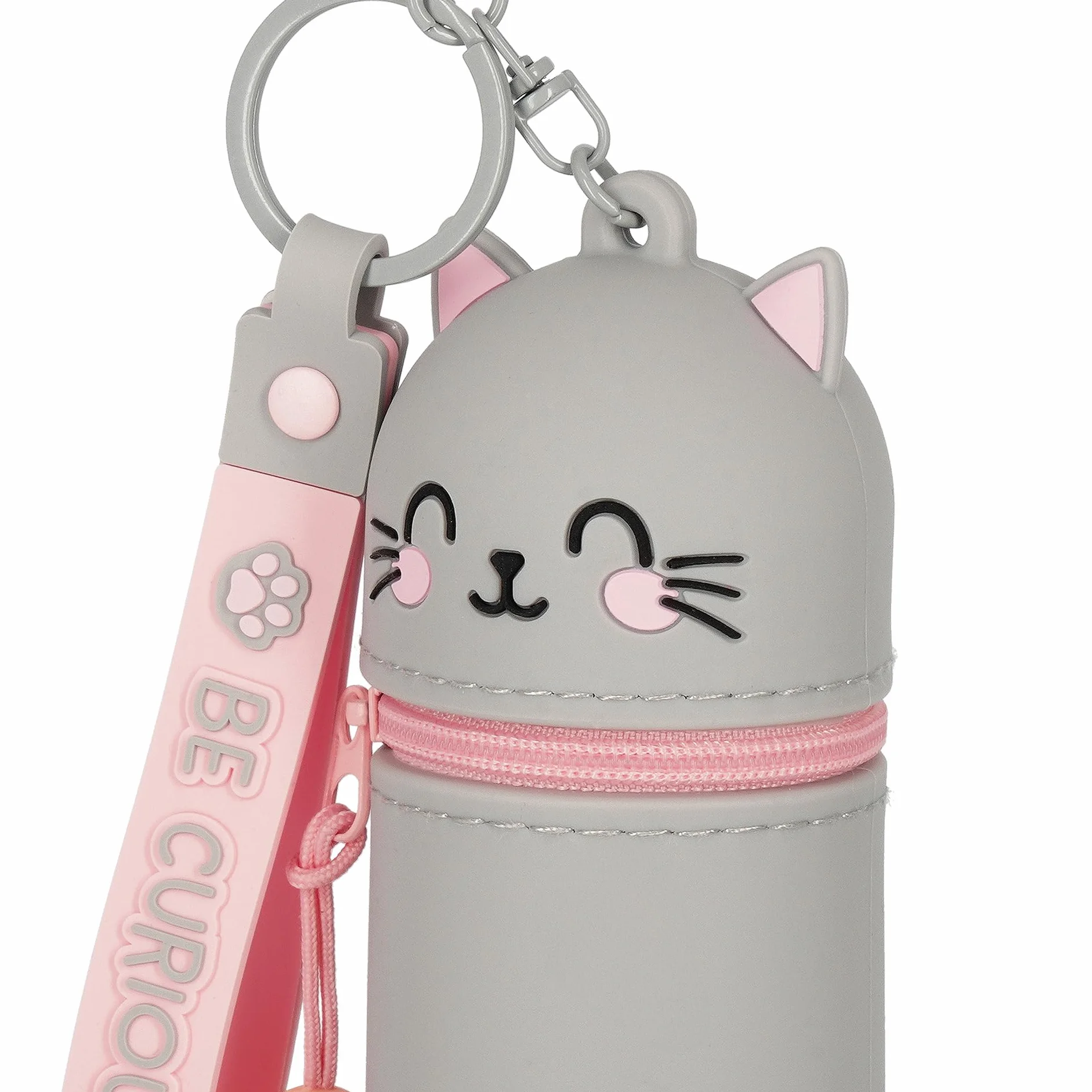 Legami Kawaii Mini Kawaii Portmonetka z motywem Kitty, z pierścieniem spiralnym, karabińczykiem i paskiem na rękę, silikonowa, 5 x 12 x 5 cm