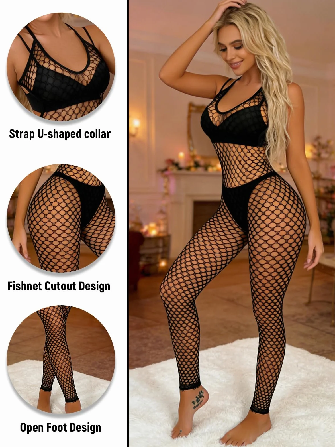 Buitifo Damskie seksowne body rajstopy kabaretki bodycon kombinezon bielizna