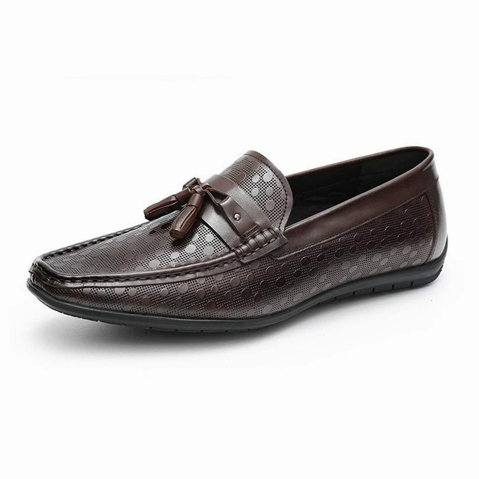 Rui Landed Mokasyny do jazdy dla mężczyzn buty do łodzi wsuwane premium prawdziwa skóra wytłoczony wzór miękkie płaskie płytkie frędzle oddychająca wyściełana podeszwa z wypustkami