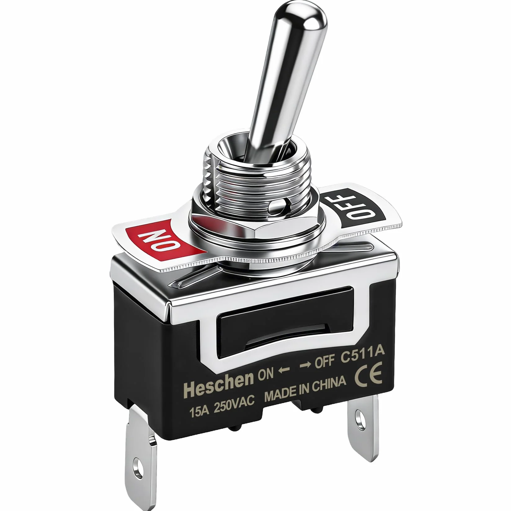 Heschen Metalowy przełącznik kołyskowy C511A SPST utrzymywany ON/OFF 2 pozycje 15 A 250 V AC 2 zakładki CE