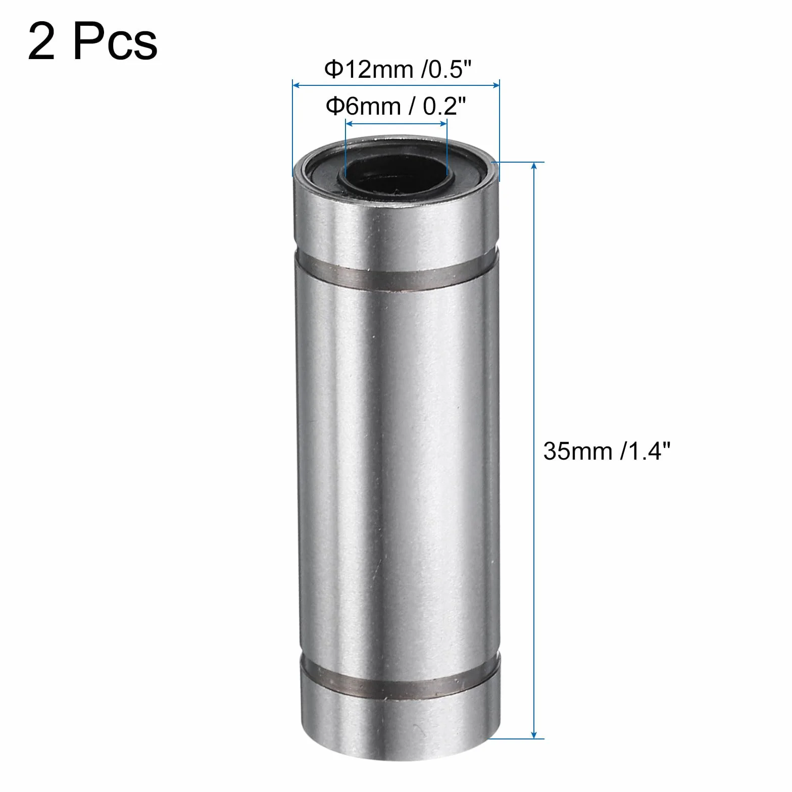 QUARKZMAN LM6LUU łożysko liniowe 6 mm, otwór 12 mm, średnica 35 mm, liniowe łożyska kulkowe, dwustronne, uszczelnione gumą, stal łożyskowa, do maszyny CNC, drukarki 3D, maszyny do pakowania żywności