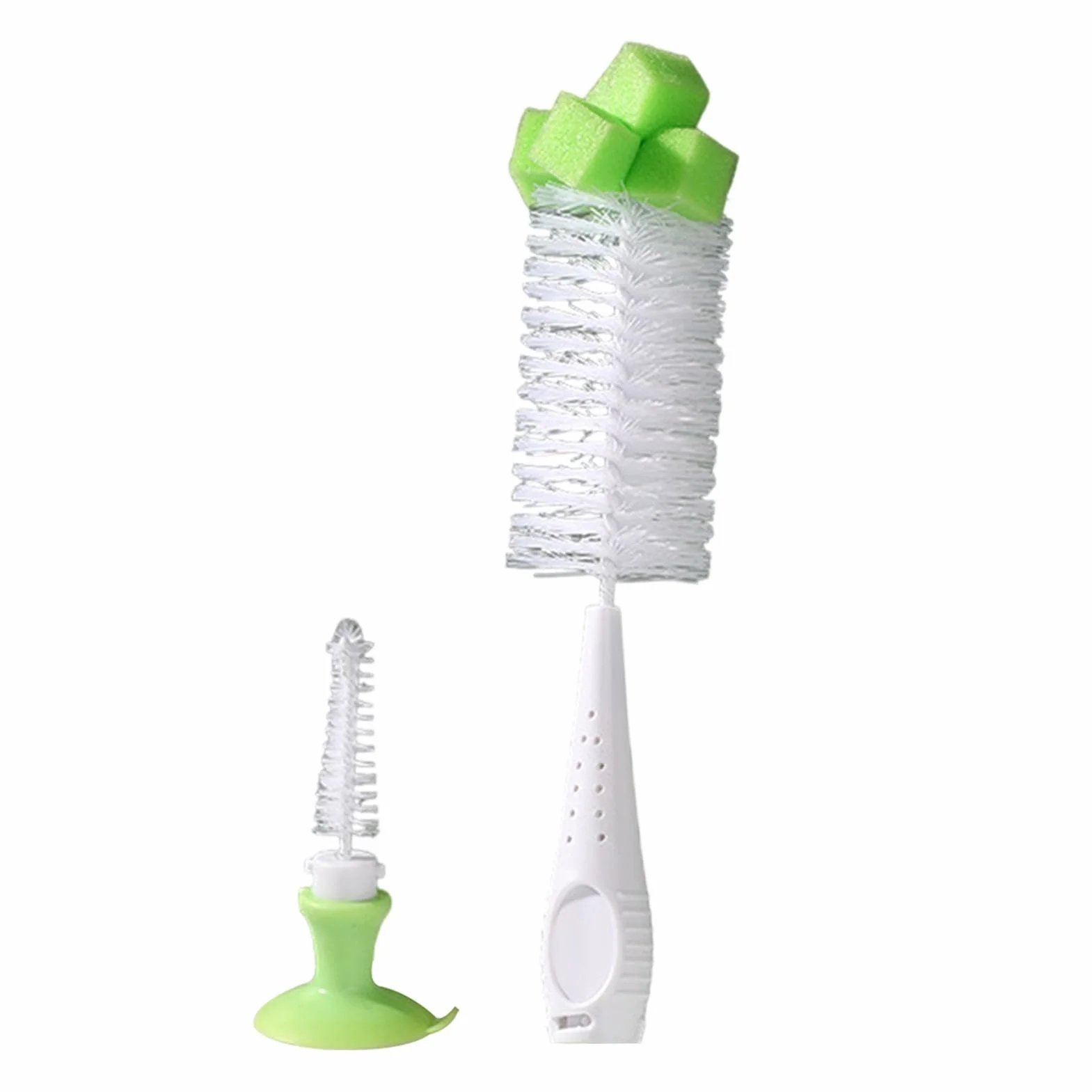 Szczotka do butelek dla niemowląt, stojak na przyssawkę 2 w 1, nylon PP silikonowy materiał do czyszczenia sutków do domu i podróży, 27 x 5 cm, 35 g