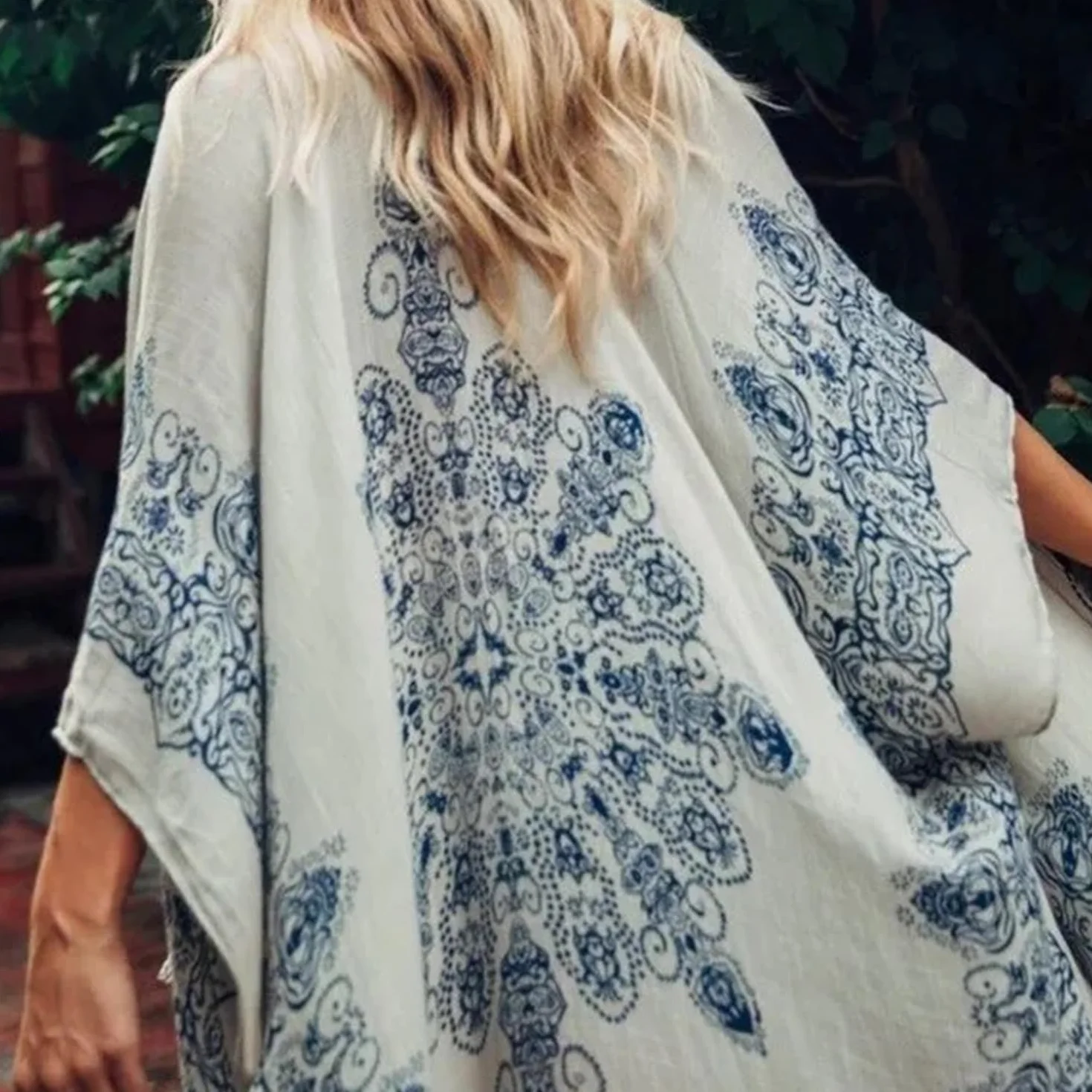 breezy lane Damski strój kąpielowy okrycie kimono kardigan strój kąpielowy strój plażowy boho kwiatowy nadruk odzież kurortowa