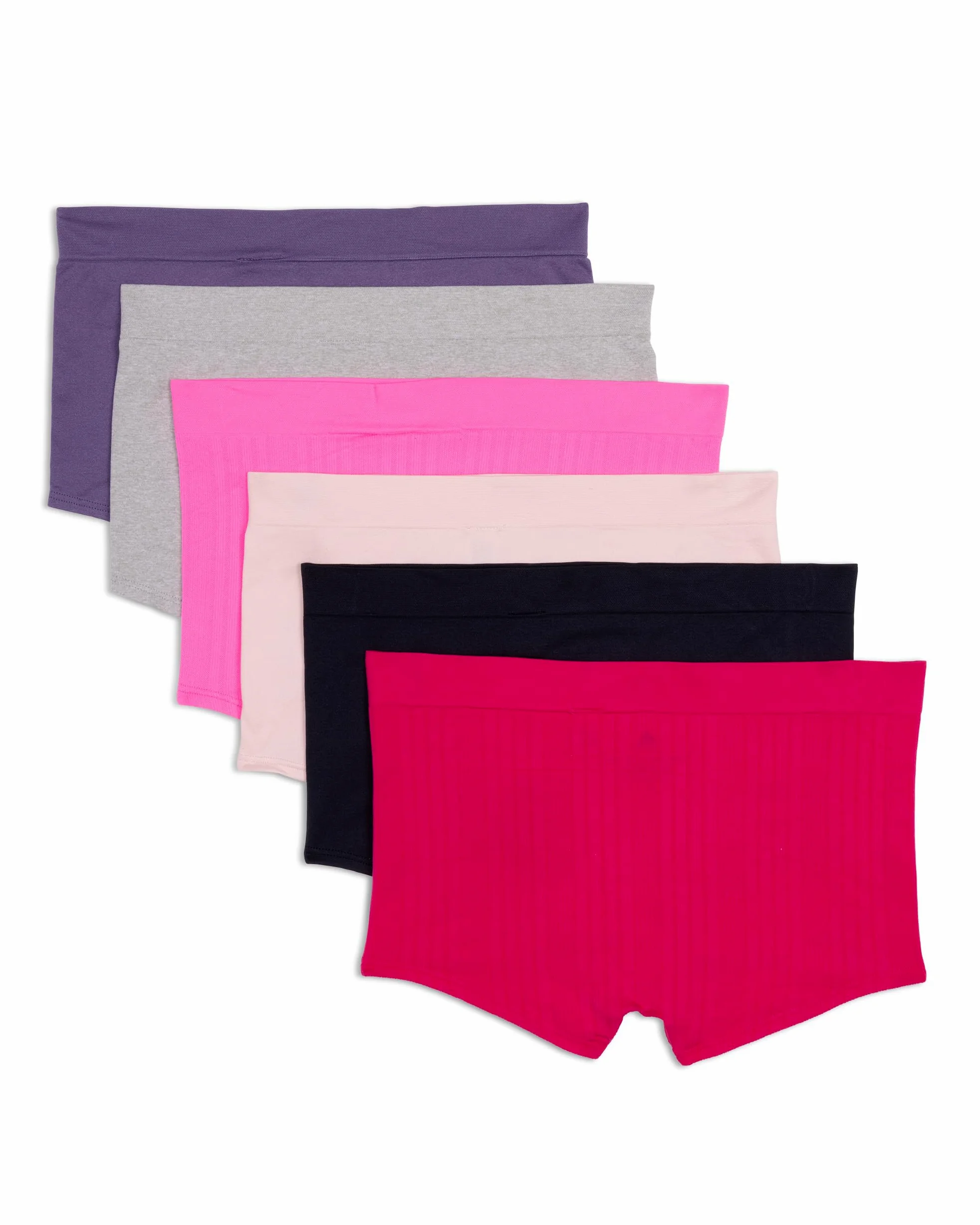 adidas Damskie krótkie majtki chłopięce (6 sztuk), Prawdziwy magenta prążkowany/czarny/brzoskwiniowy bat/świadomy różowy żebrowany/szary wrzosowy/fioletowy cień, XL