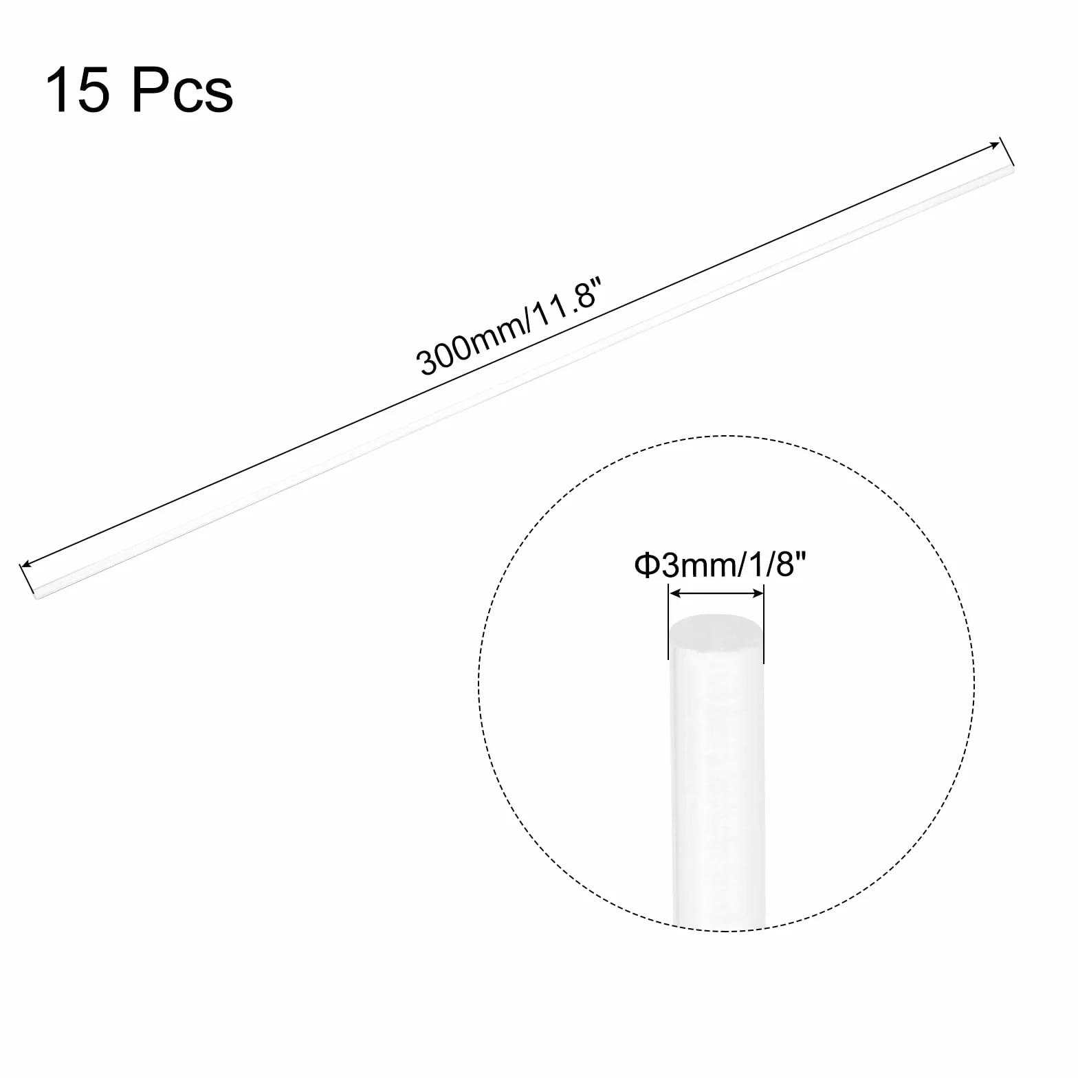 QUARKZMAN Okrągłe pręty akrylowe, 3 mm x 300 mm, przezroczyste, pręty z tworzywa sztucznego, akryl, taśma do majsterkowania, rzemiosła, oświetlenia, dekoracji ogrodu, 15 sztuk