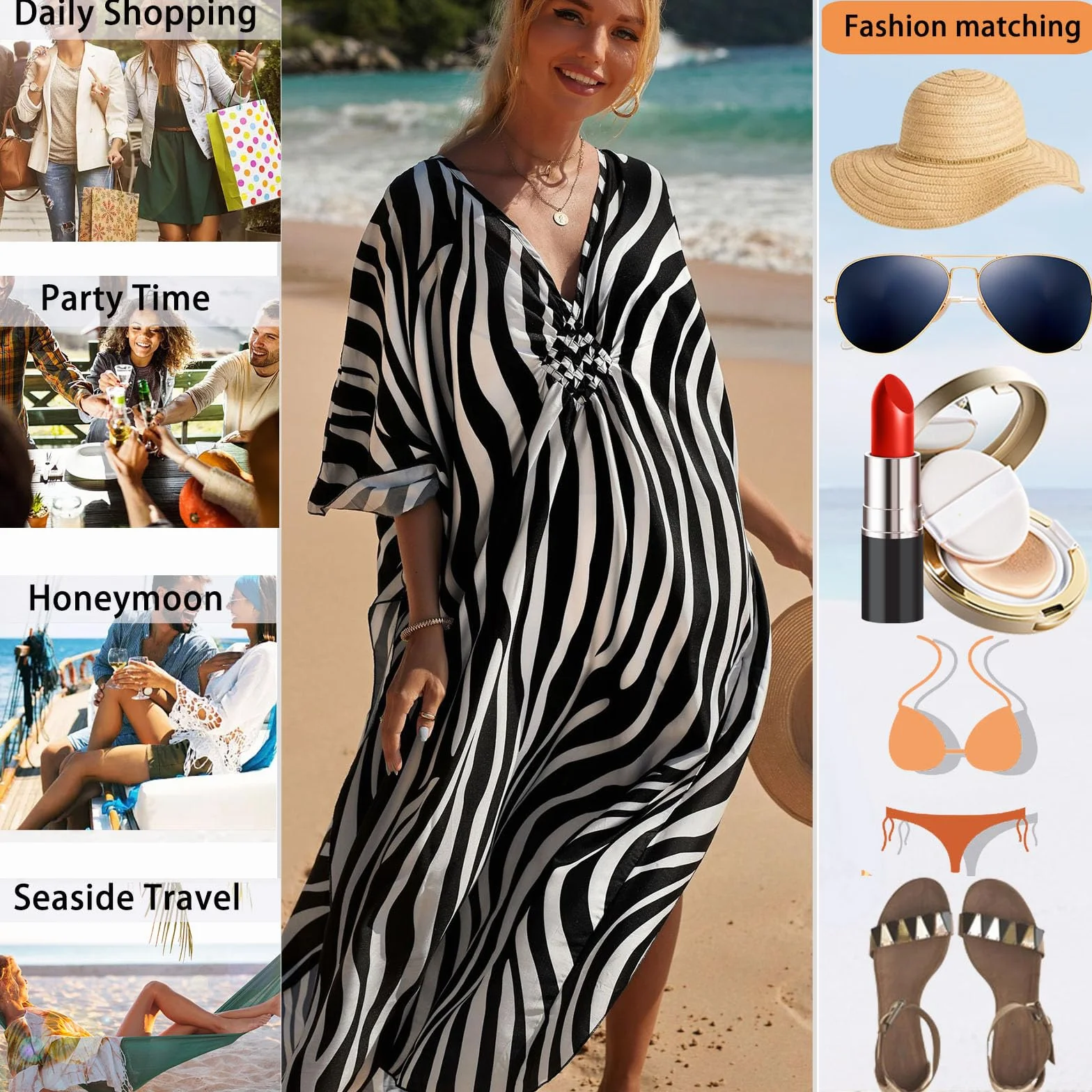 Baynetin Damska sukienka plażowa maxi boho ponczo kaftan rozmiar uniwersalny