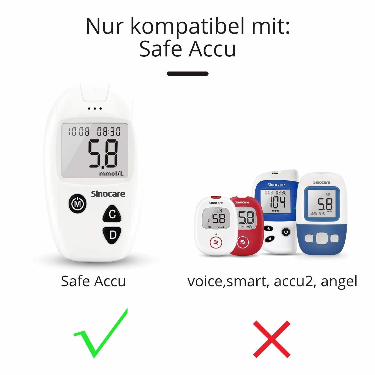 sinocare Safe Accu glukometr Ustawić lub pasek testowy (100 pasek testowy)