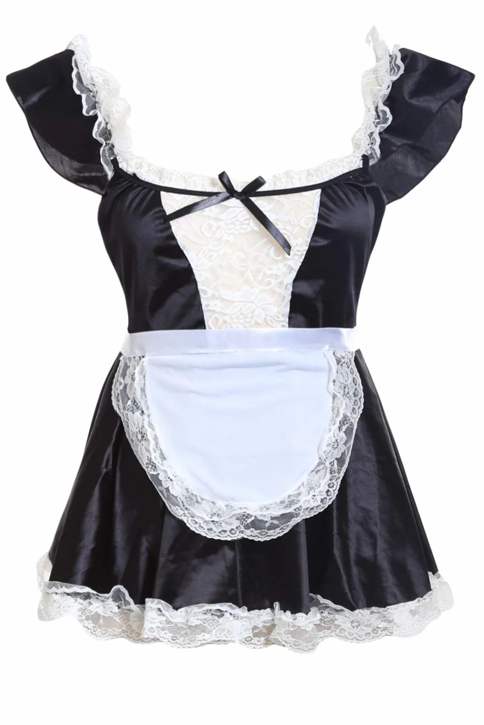 Damska bielizna babydoll koronkowa kostium pokojówka cosplay Czarny S