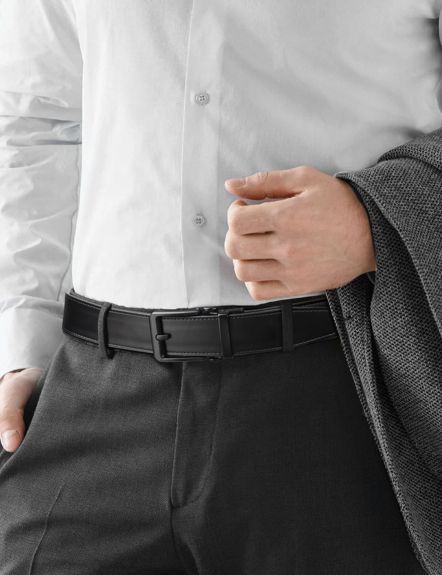 JUKMO Skórzany pasek z grzechotką 38 mm dla mężczyzn w pudełku prezentowym