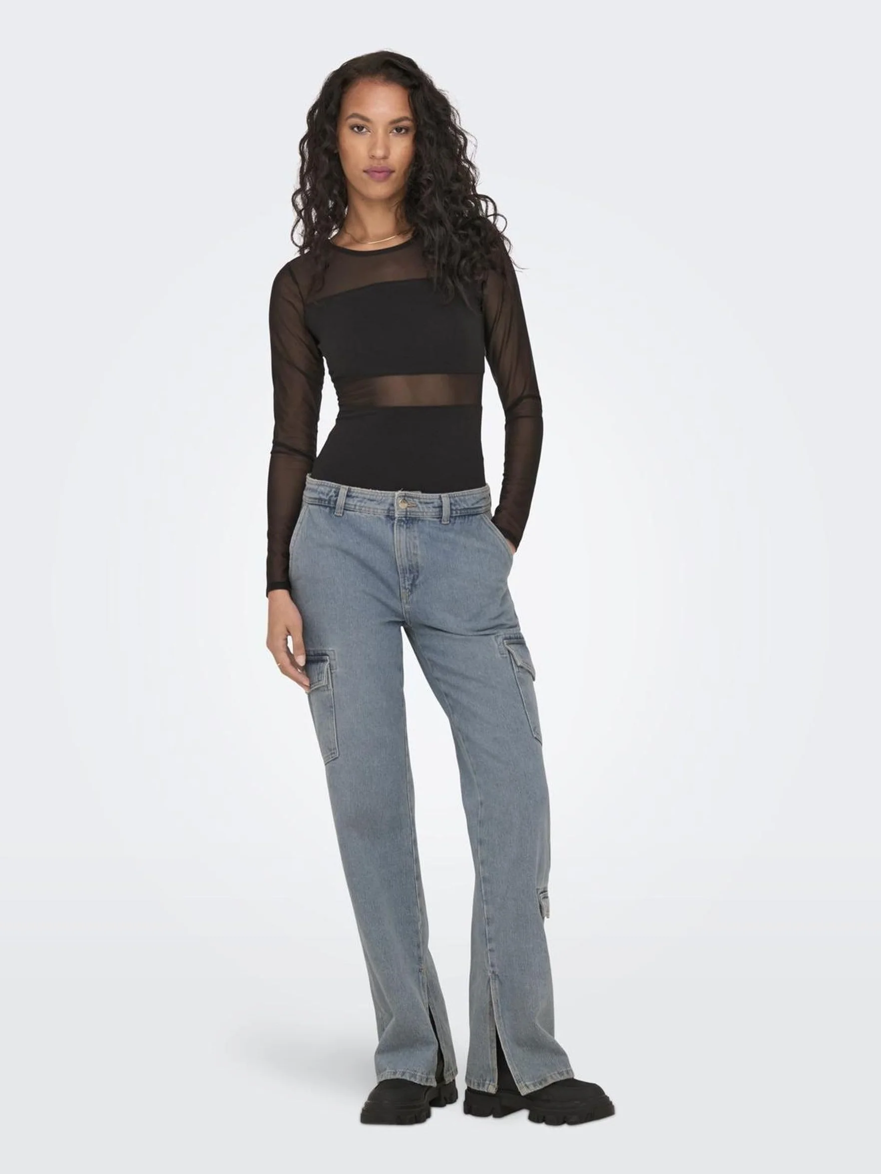 ONLY Damskie body Onlesther L/S Mesh Bodystocking JRS Body czarny M