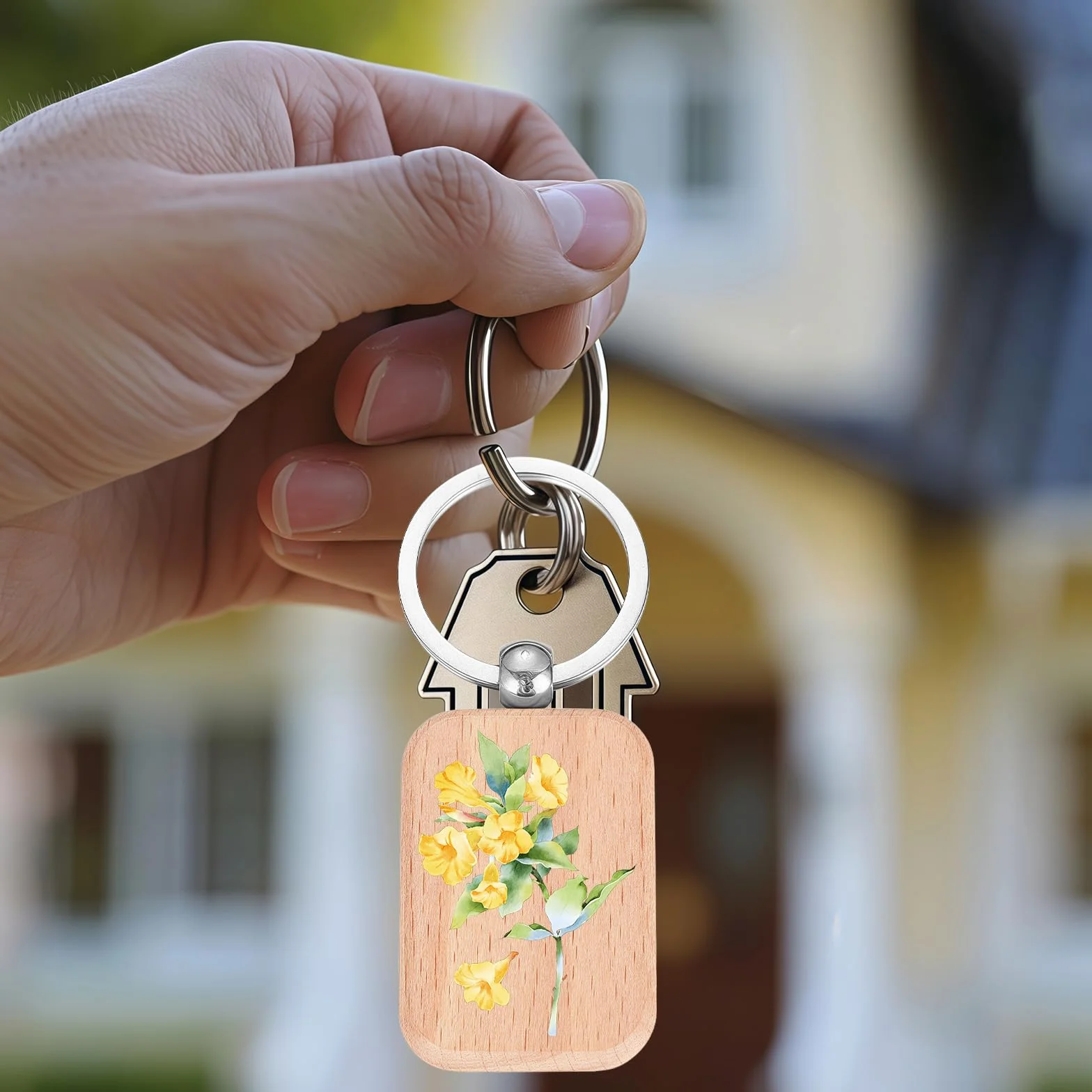 50 sztuk drewnianych breloczków do kluczy, spersonalizowany prostokątny brelok do kluczy, do samodzielnego wykonania, dekoracja, prezenty, 79 x 30 mm