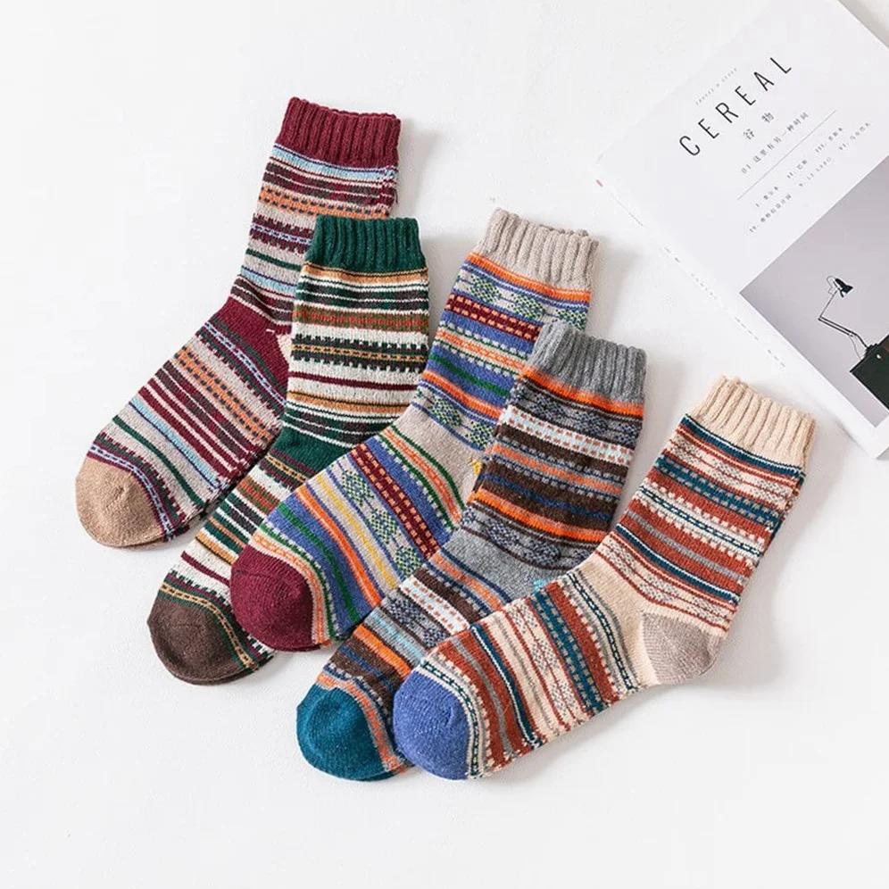 5 Pair/lot Męskie Skarpety Wełniane Stripe Casual Gruby Zimowe Ciepłe Skarpetki Mężczyzna (Kolor: 5 par Rozmiar: Jeden rozmiar) (Color : 5 Pairs, Size : One Size)