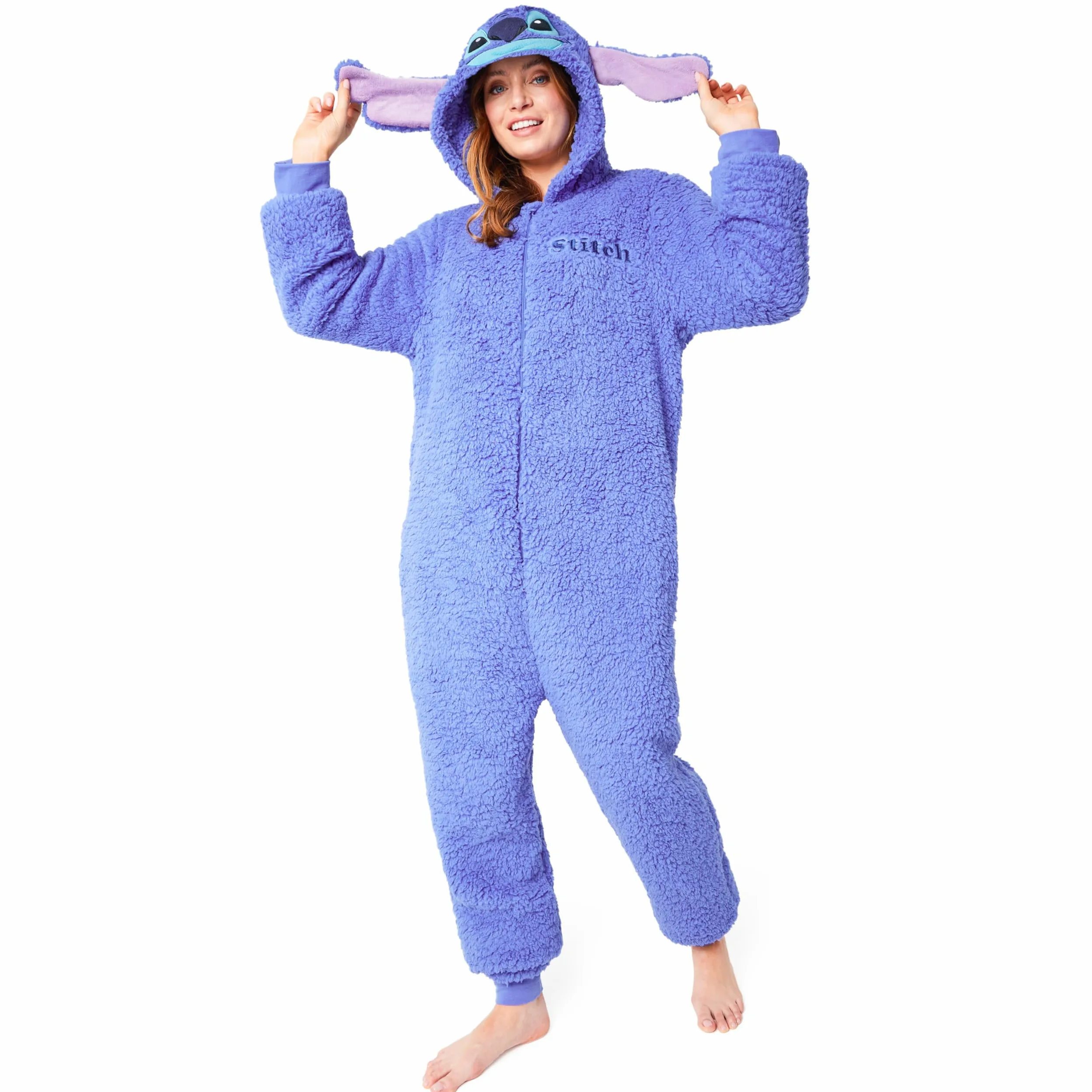 Disney Stitch Onesie damskie i nastolatki, Lilo i Stitch polar, jednoczęściowy, damski z kapturem i uszami, prezent dla dorosłych