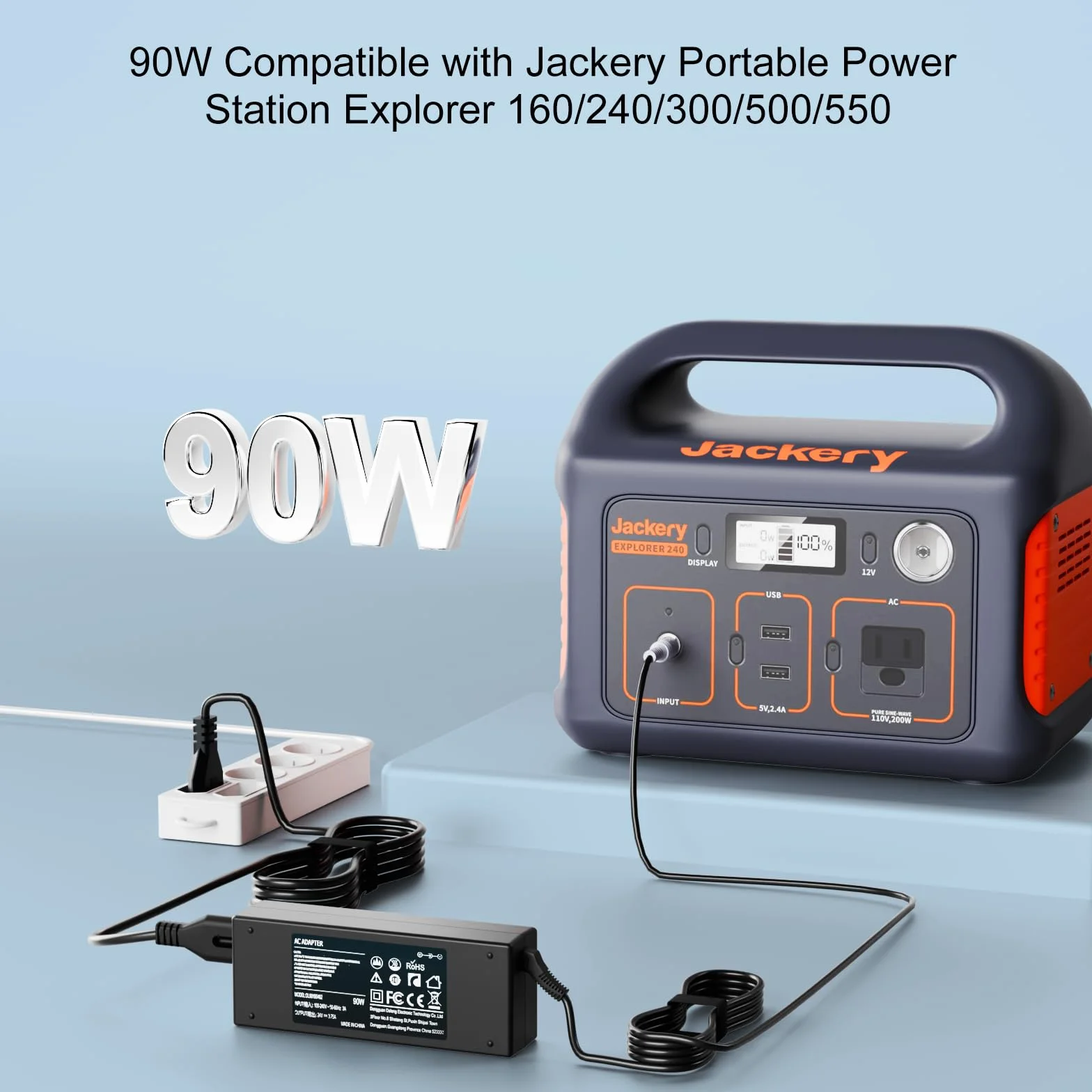 Ładowarka 90W 24V kompatybilna z Jackery Portable Power Station Explorer 160 240 300 500 550 E300 E500 E550 Generator słoneczny 167Wh 240Wh 293Wh 518Wh Kabel zasilający akumulatora
