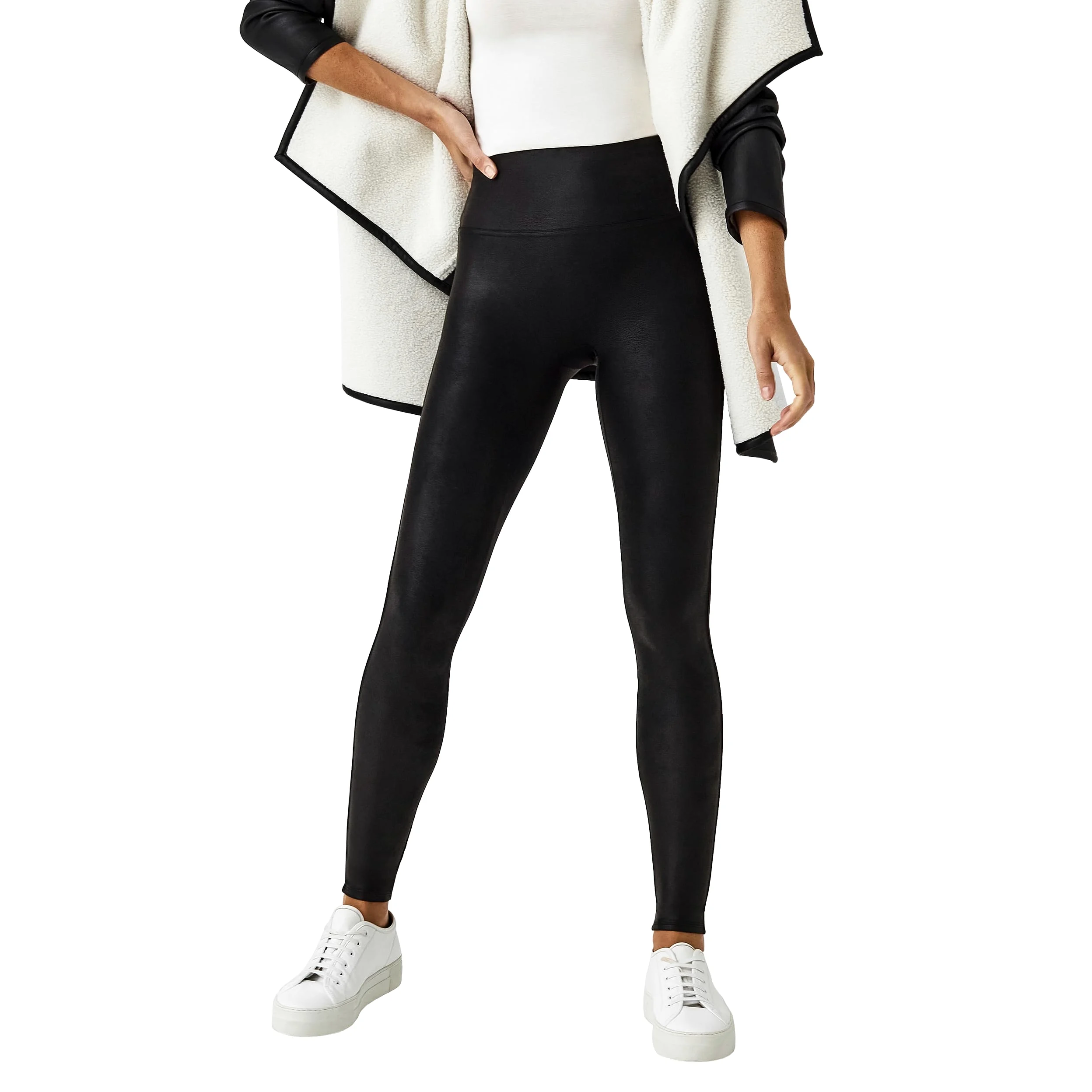 Spanx Fleece Lined Faux Leather Legging - Włóknina Kobiety