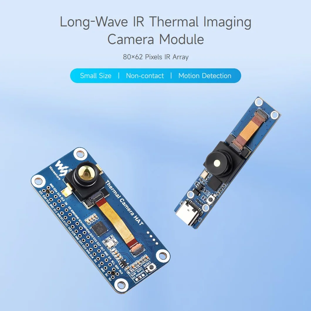 Waveshare Long-Wave IR Thermal Imaging Camera Module, 80×62 Pixels, 45°FOV, Available with 40PIN GPIO Header