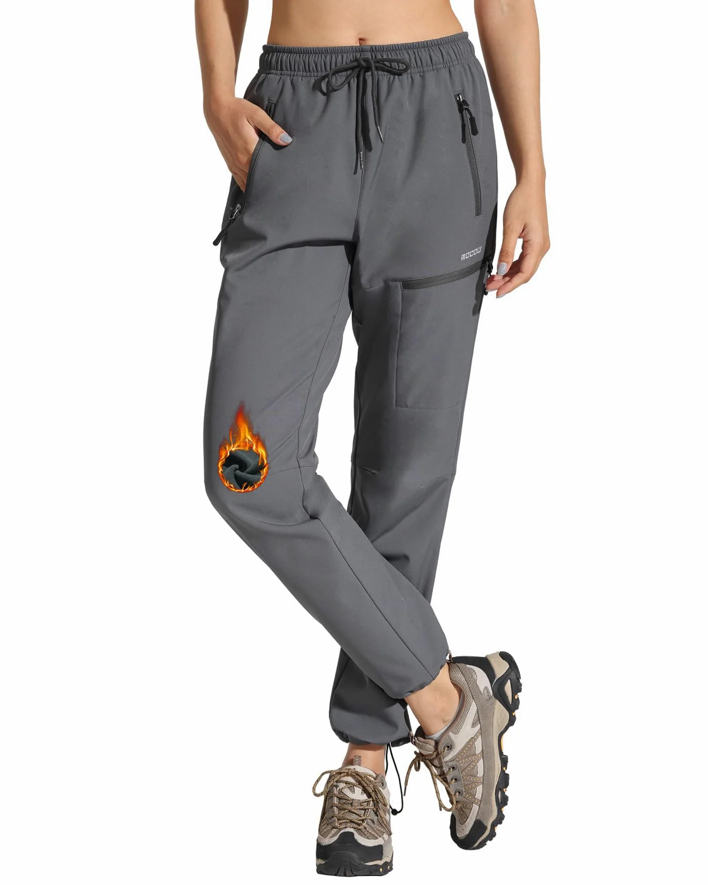 MOCOLY Damskie Zimowe Spodnie Narciarskie Ciepłe Polarowe Podszyte Softshell Spodnie Trekkingowe Wodoodporne Spodnie Outdoorowe Cargo Sports Pants na narty myślistwo na zewnątrz