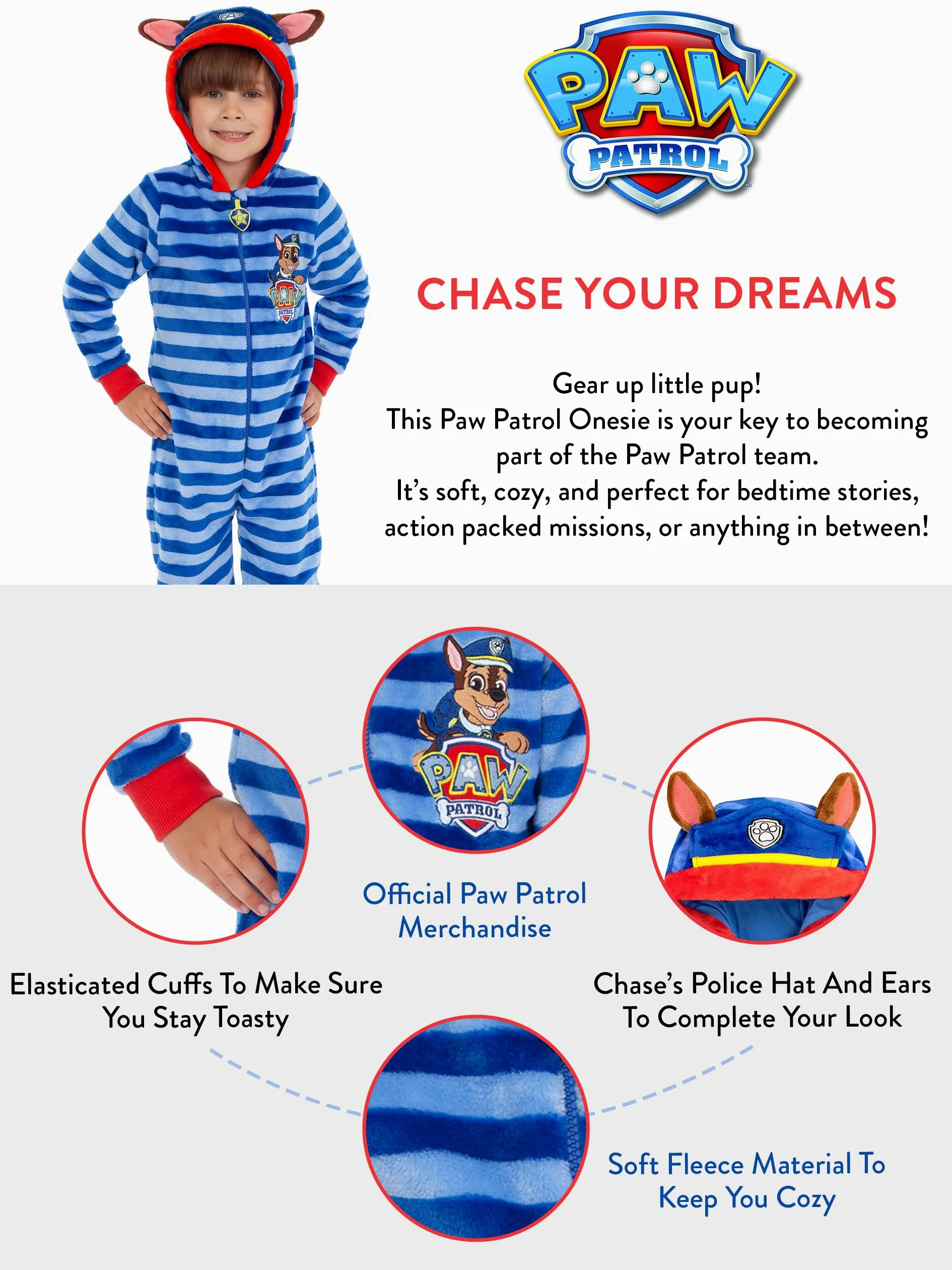Paw Patrol Onesie dla chłopców Polarowa piżama Chase'a